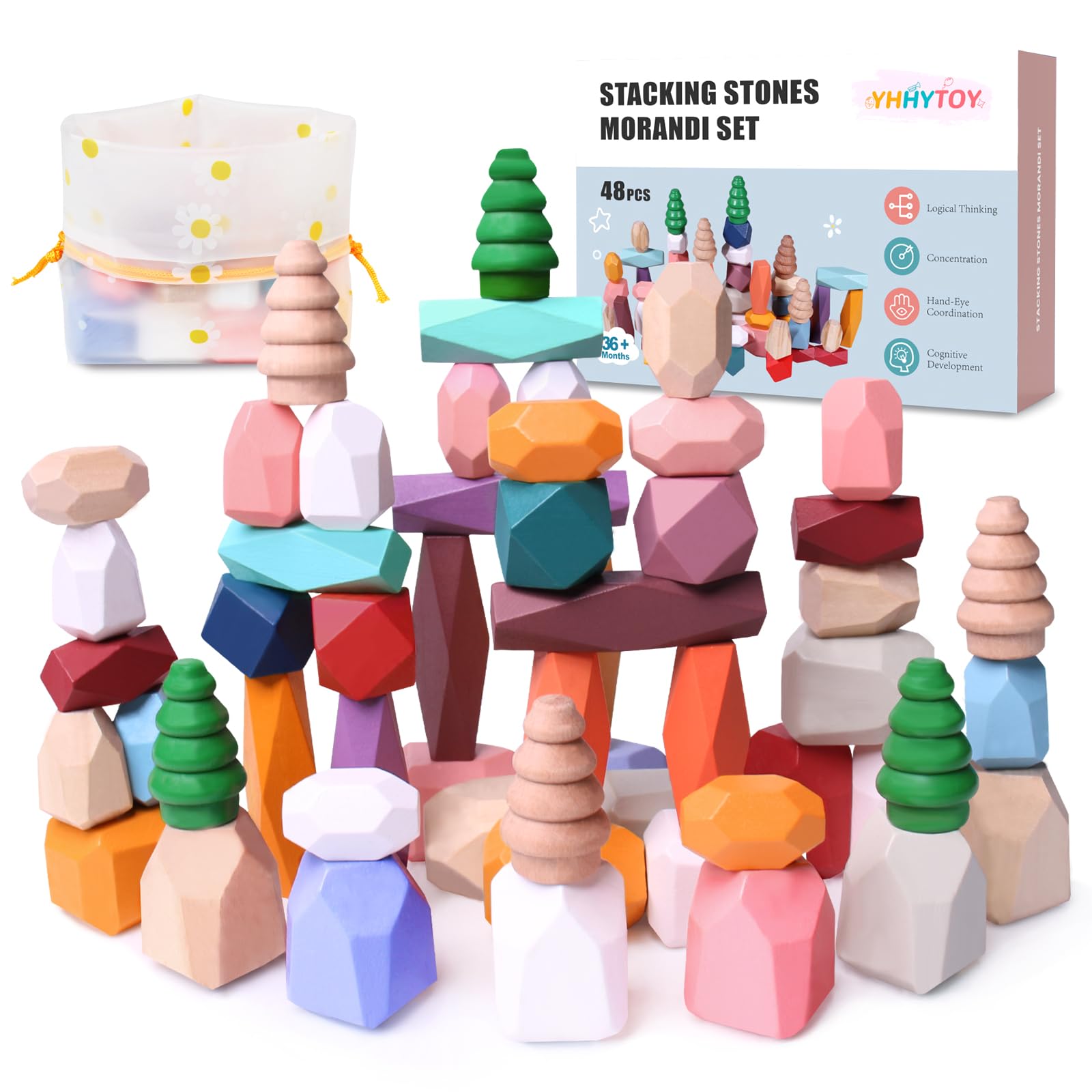 Amazon.com: YHHYTOY 48 PCS Wooden Stacking Rocks Stones Building