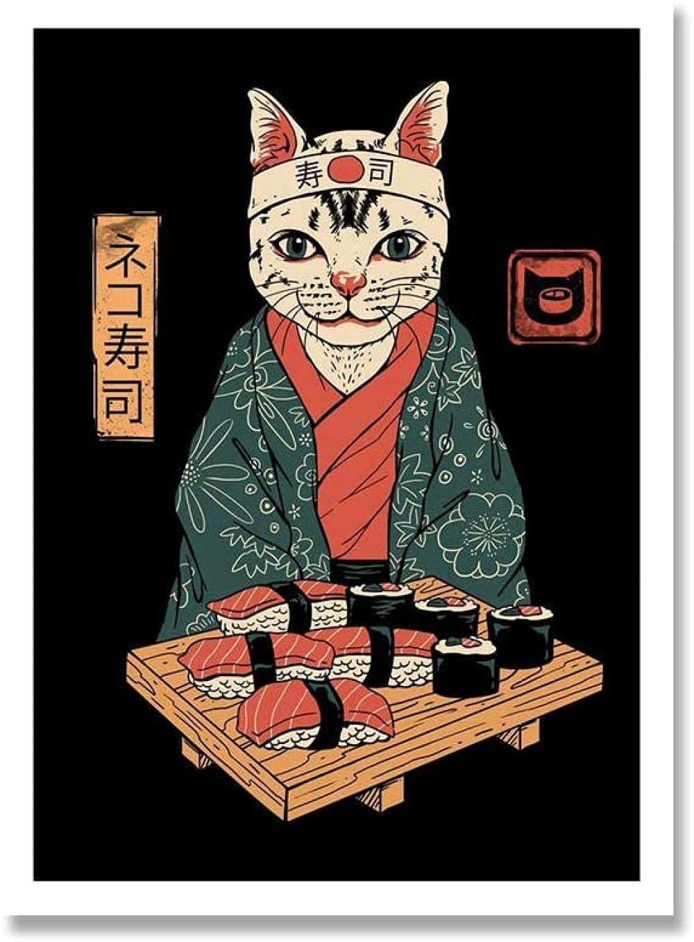 Amazon｜日本語 レトロ 猫 ポスター 寿司 そして 猫 キャンバスアート