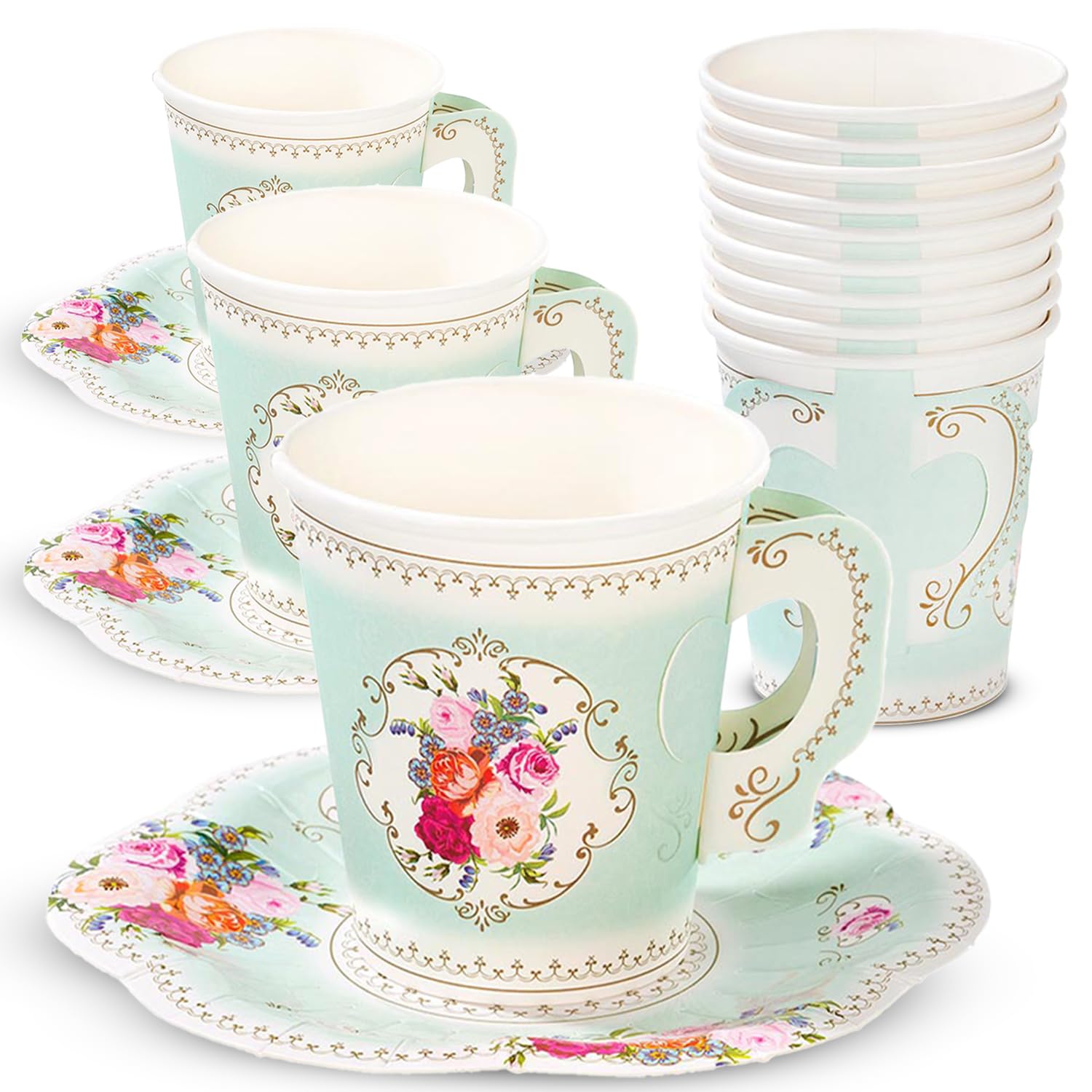 Amazon.com: 12 x Vintage Paper Floral Disposable Tea Cups & Saucer