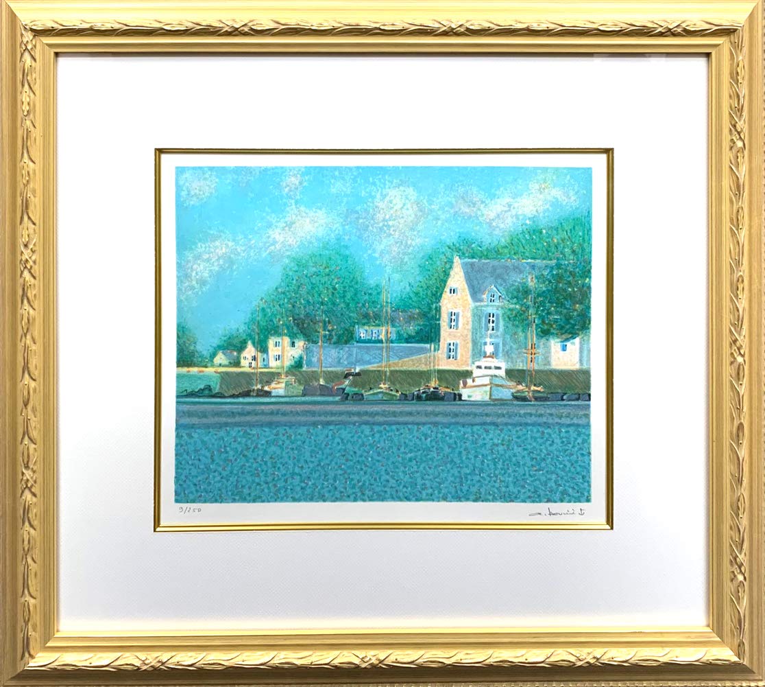 Amazon.co.jp: 絵画 版画 ブーリエ 額付き 『夏の港』 リトグラフ