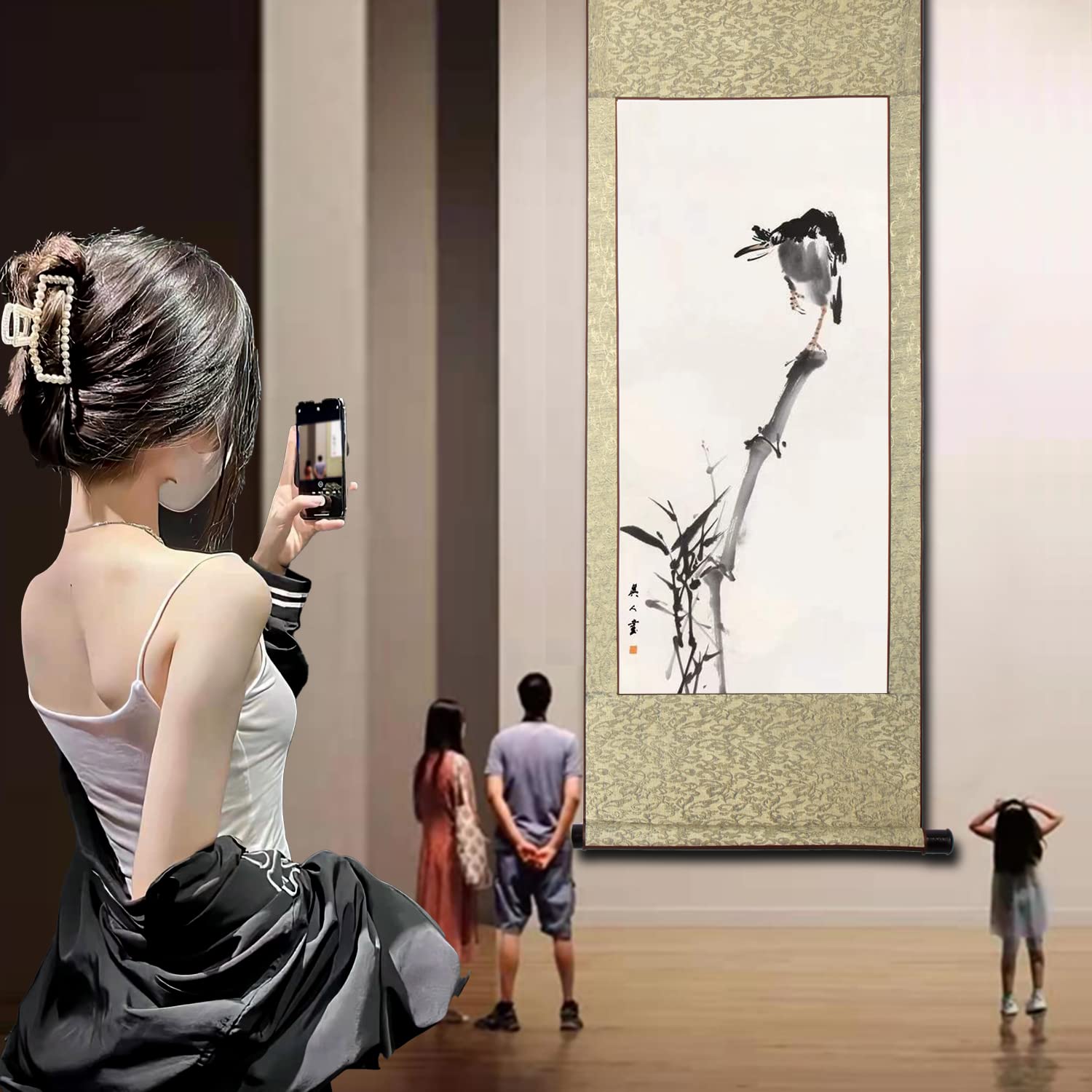 Amazon.co.jp: 画家手描き 掛軸 掛け軸 おしゃれ 水墨画 花鳥図 四季