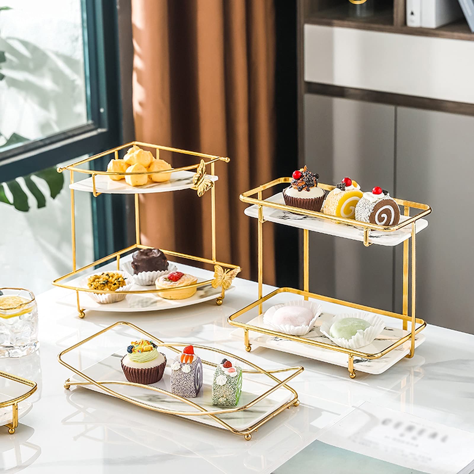 Cake Stand 2-Tier Cake Stand Rectangular Ceramic Dessert Table