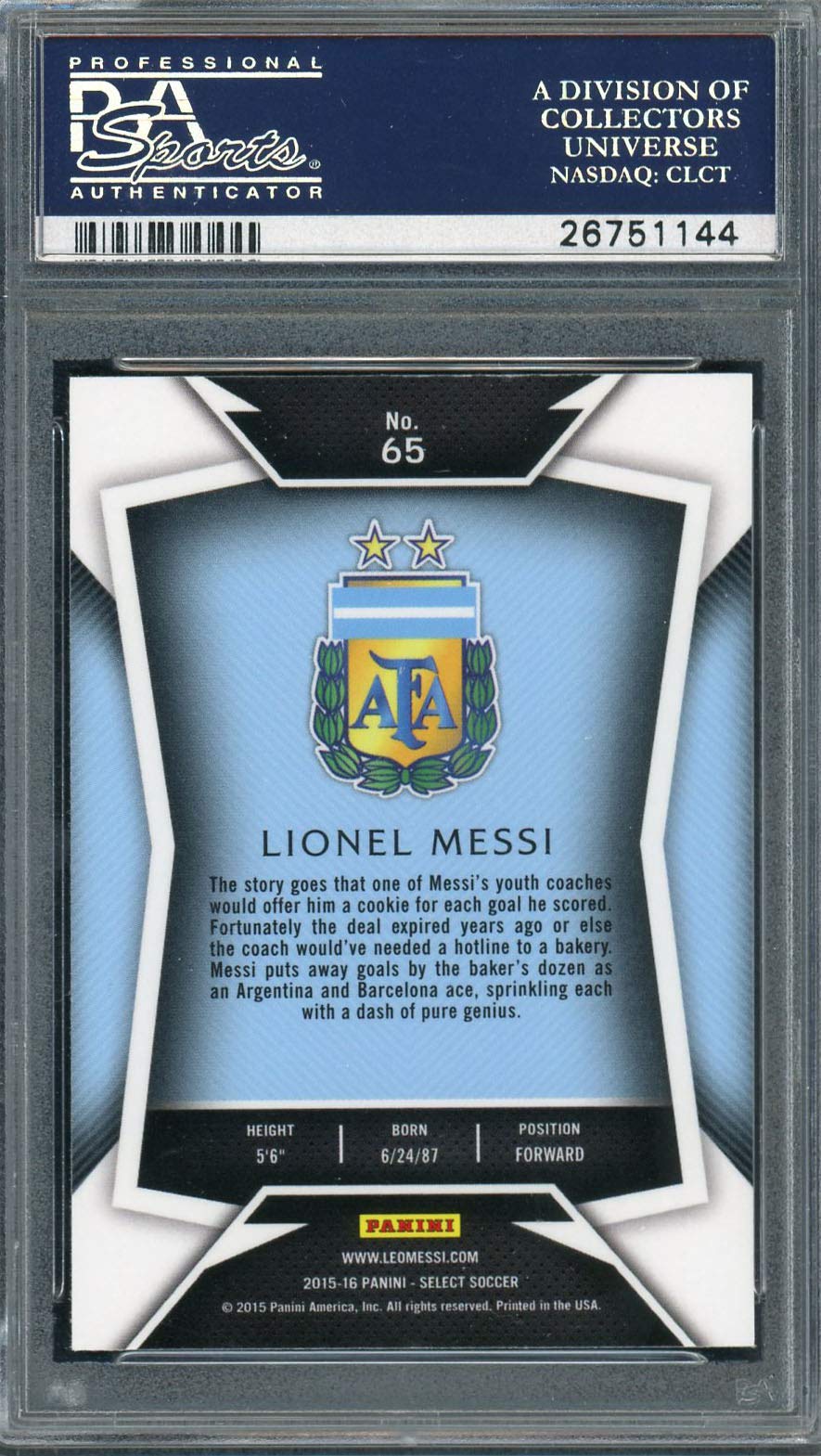 Amazon.com: Lionel Messi 2015 Select Soccer Card #65 – PSA 9 Mint