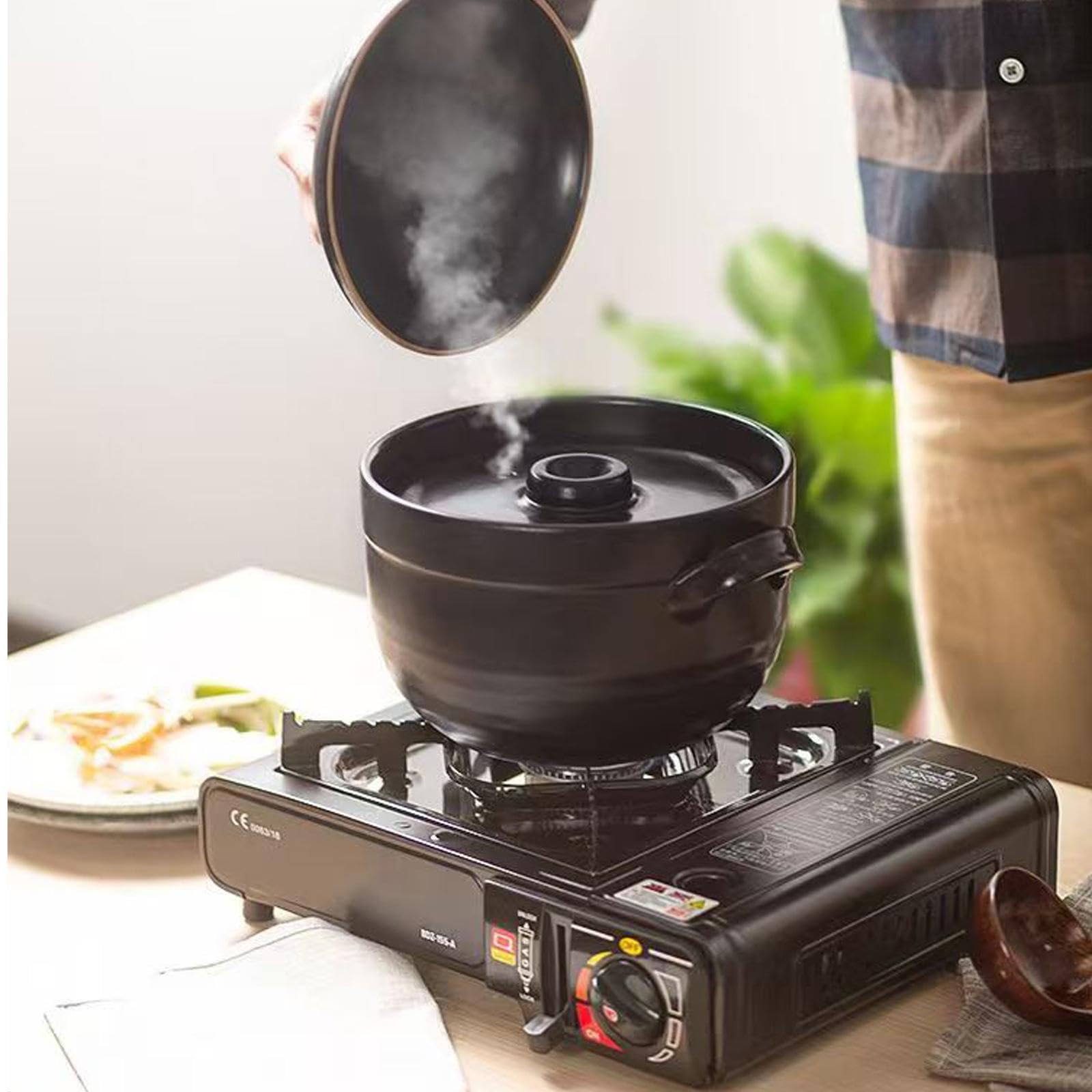 Amazon｜炊飯器 直火対応- 万古焼 黒釉メタル 二重蓋ご飯釜 3合炊き