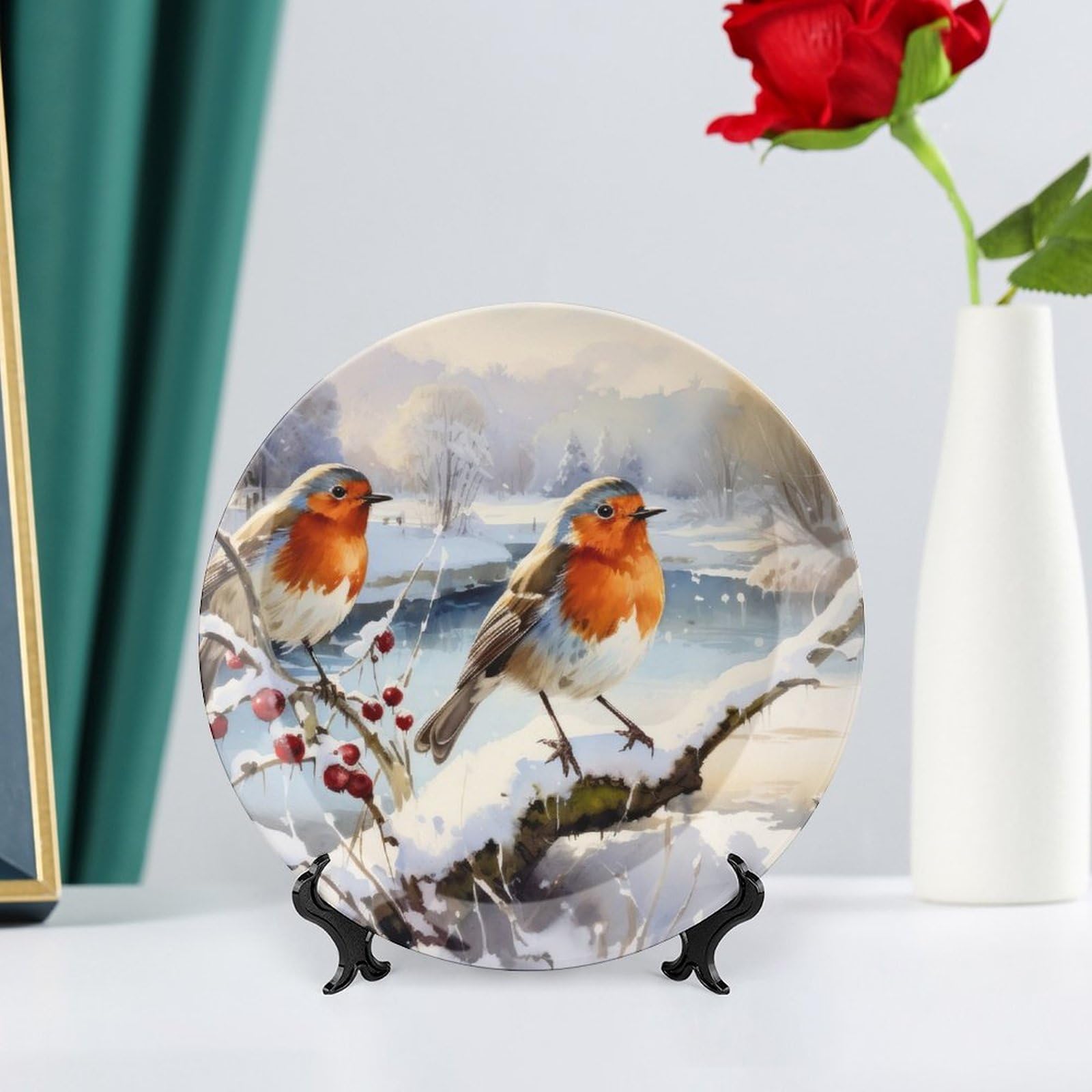 Amazon.com | Robin Birds Winter Decorative Plate for Wall Ceramic