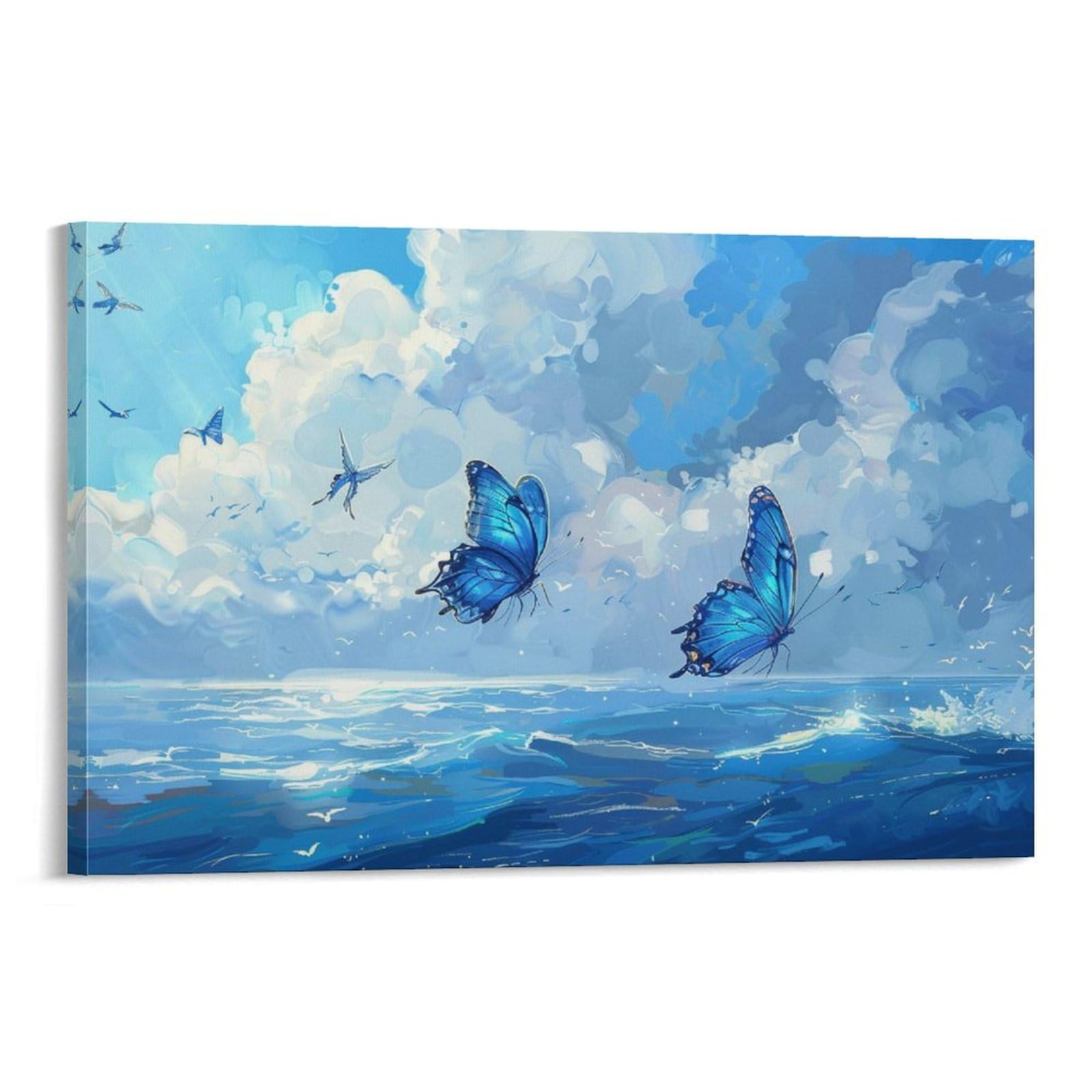 Amazon.co.jp: 絵画 青い空と白い雲の下に 2 つの美しい青い蝶 アート