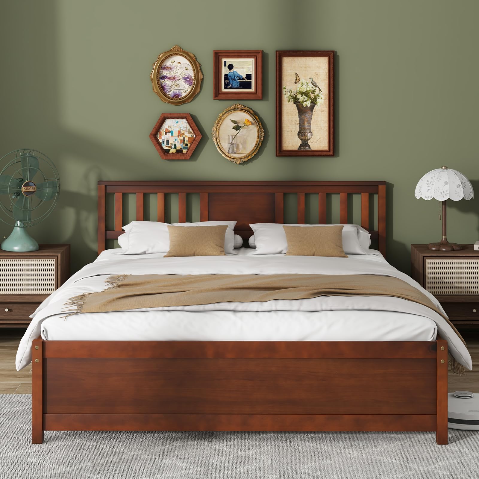 Giantex Queen Size Solid Wood Platform Bed Frame, Mid Century