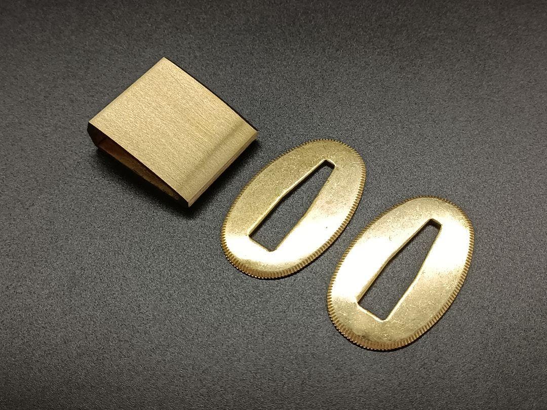 eee】日本刀装具 金着せ 菊波紋様 二重鎺 ばばき 日本刀装具 金着せ 菊