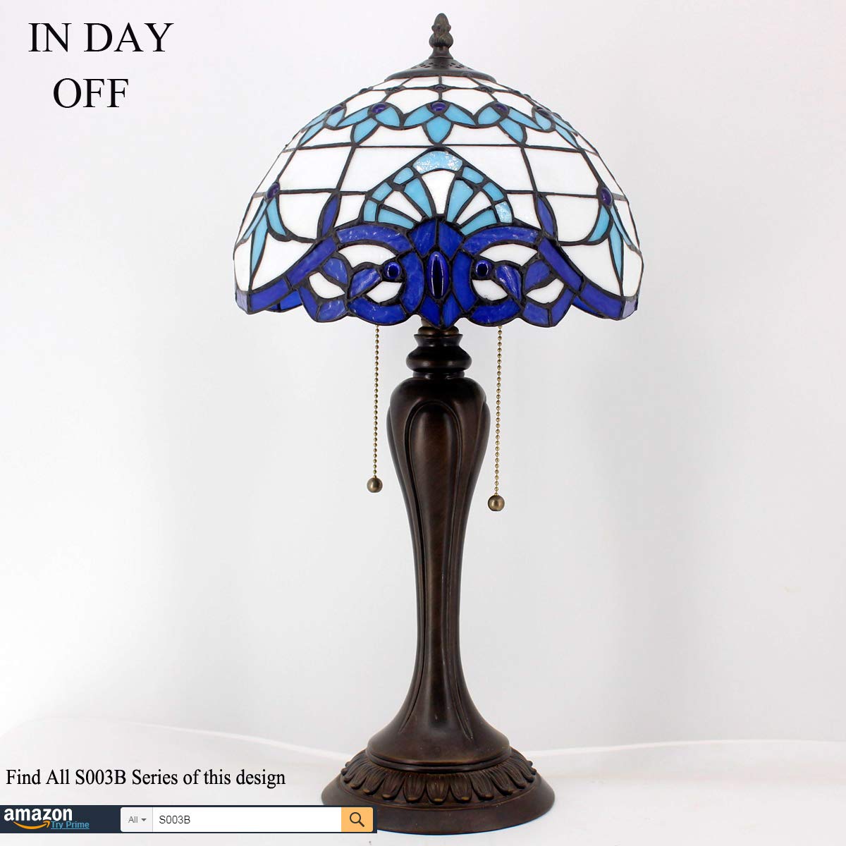 WERFACTORY Tiffany Lamp White Navy Blue Baroque Stained Glass