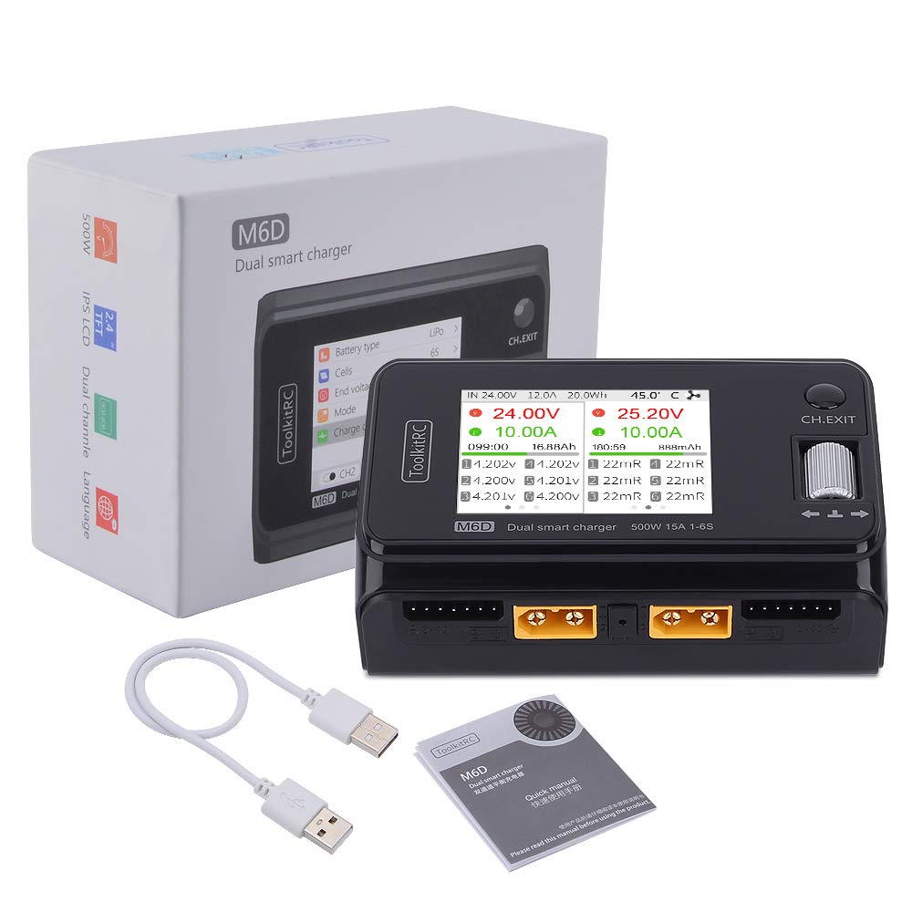 Amazon.com: ToolkitRC M6D Dual-Channel 15A x 2 DC Balanced Charger