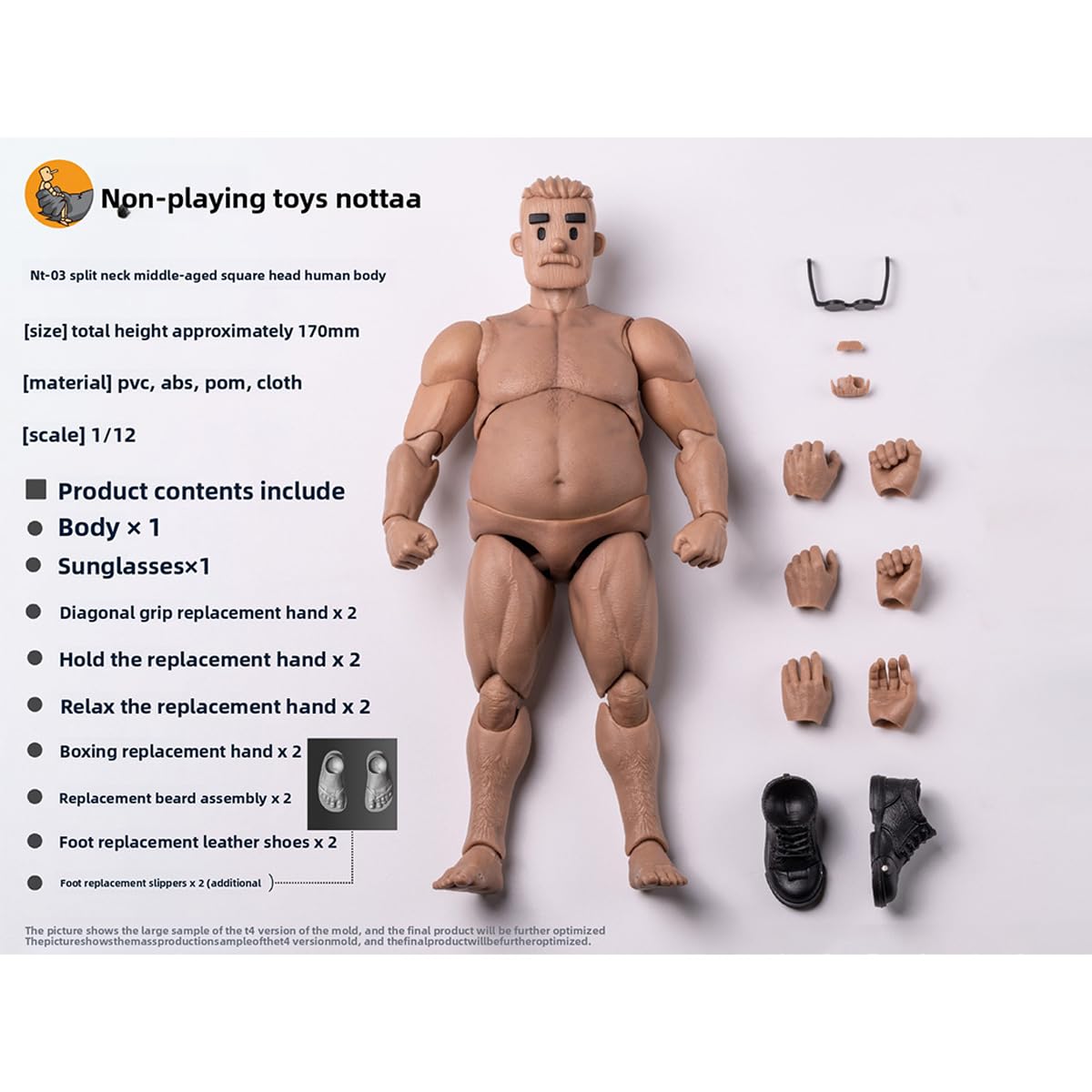 Amazon | HiPlay 非玩玩具 NOTTAA 1/12 中年方頭人素体 首パーツ