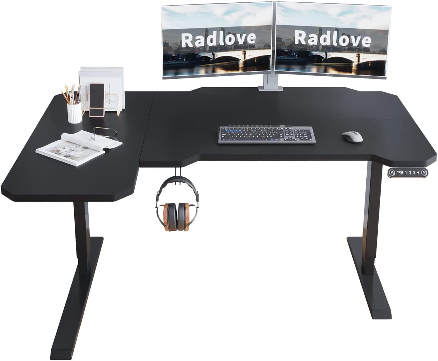 Amazon | Radlove 昇降デスク L字パソコンデスク 電動昇降式デスク 天