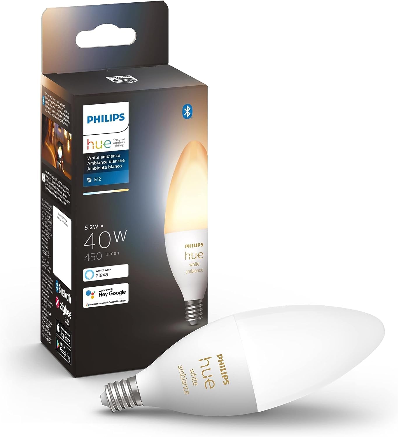 Philips Hue 40W B39 Candle-Shaped LED Bulb - White Ambiance- 1