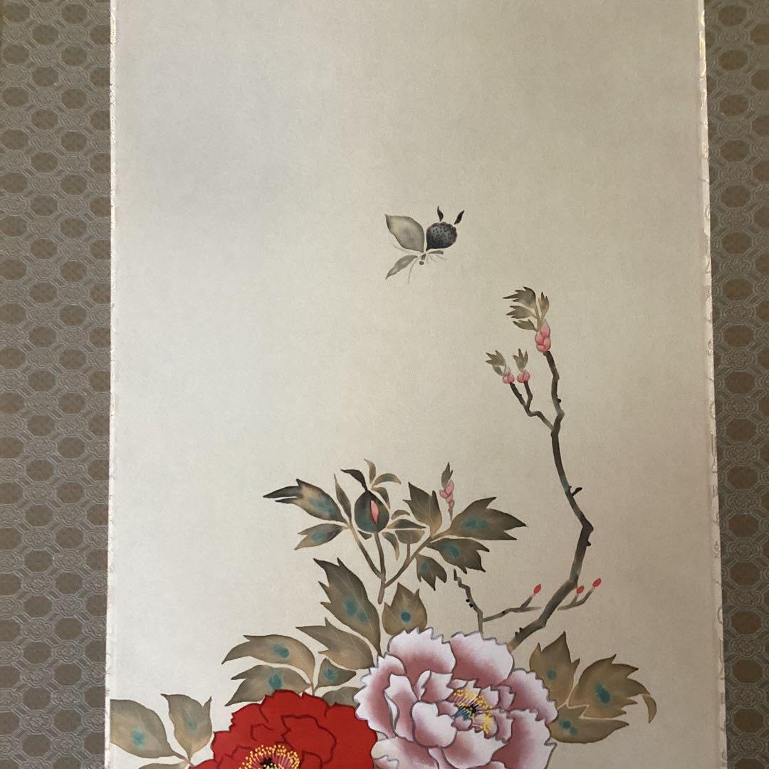 池田桂月筆 酒井抱一写 【4月 牡丹に蝶之図】 絹本