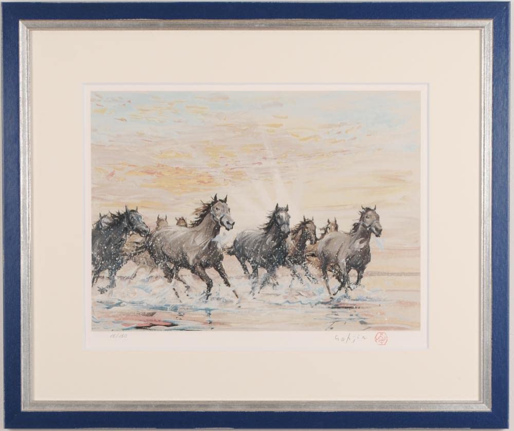 Amazon.co.jp: 中畑艸人 採光群馬 馬 絵画 リトグラフ 版画 インテリア