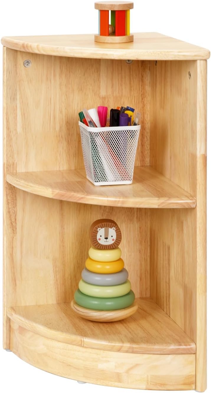 Amazon｜TOOKYLAND コーナーラック 天然木 ラバーウッド製 2段オープン