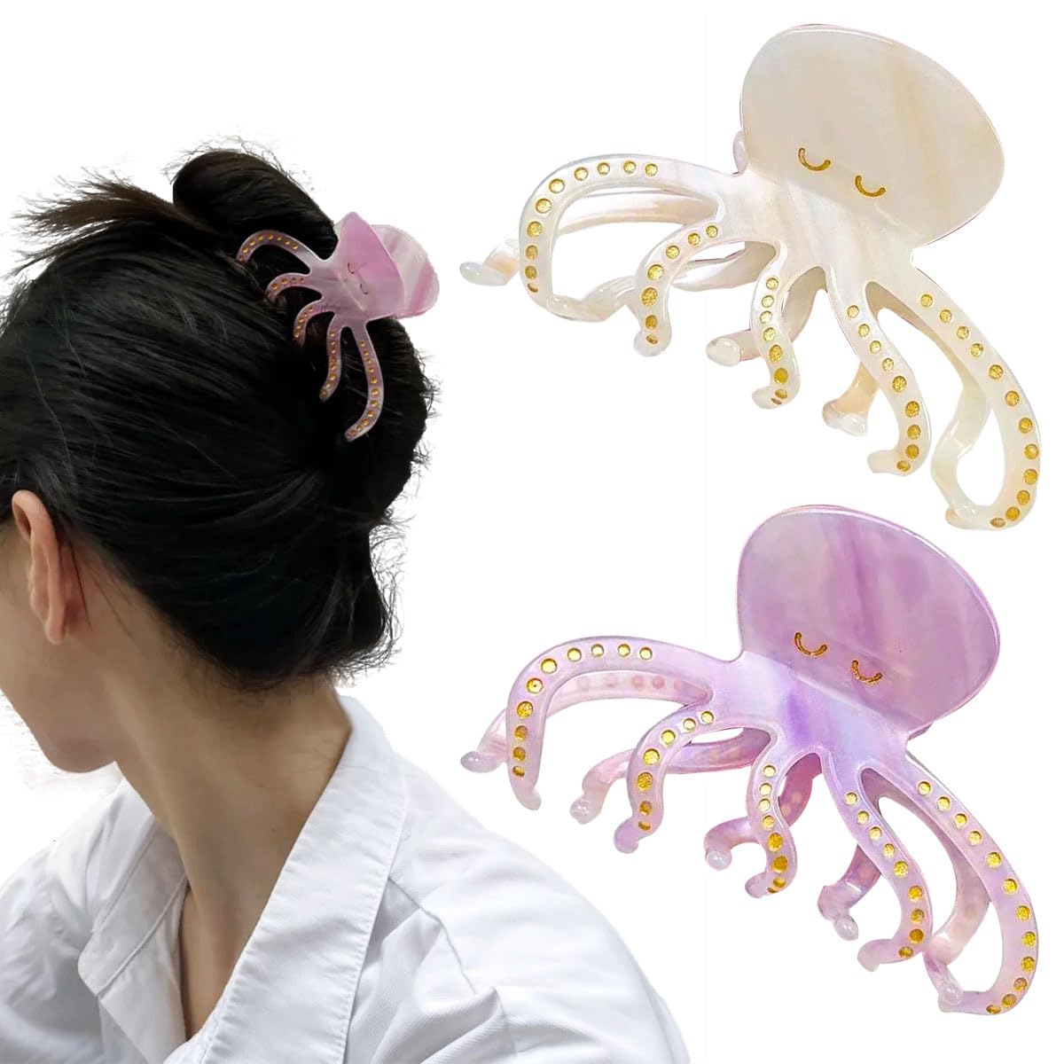 Amazon.co.jp: Ainvhh 大きなアセテートタコヘアクリップ 太い髪用