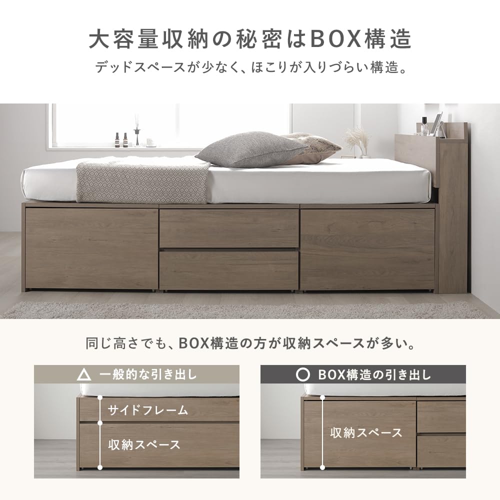 Amazon｜RASIK ベッド 通常丈セミダブル フレームのみ ブラウン 収納