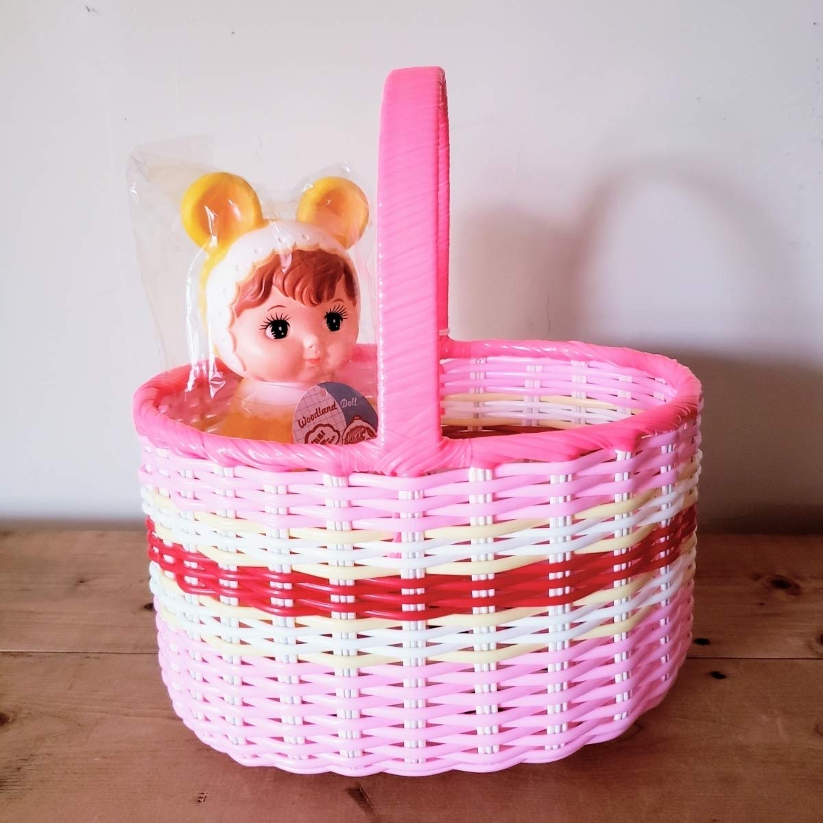 Amazon.co.jp: 国産 レトロカゴ ピンク 買い物かご 篭 バスケット