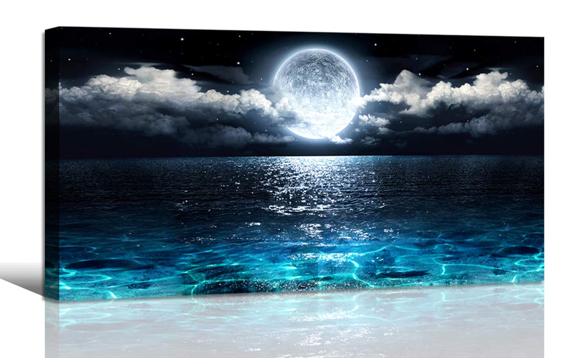 Amazon.co.jp: ウォールアート 月 海 海 風景 ピクチャー キャンバス