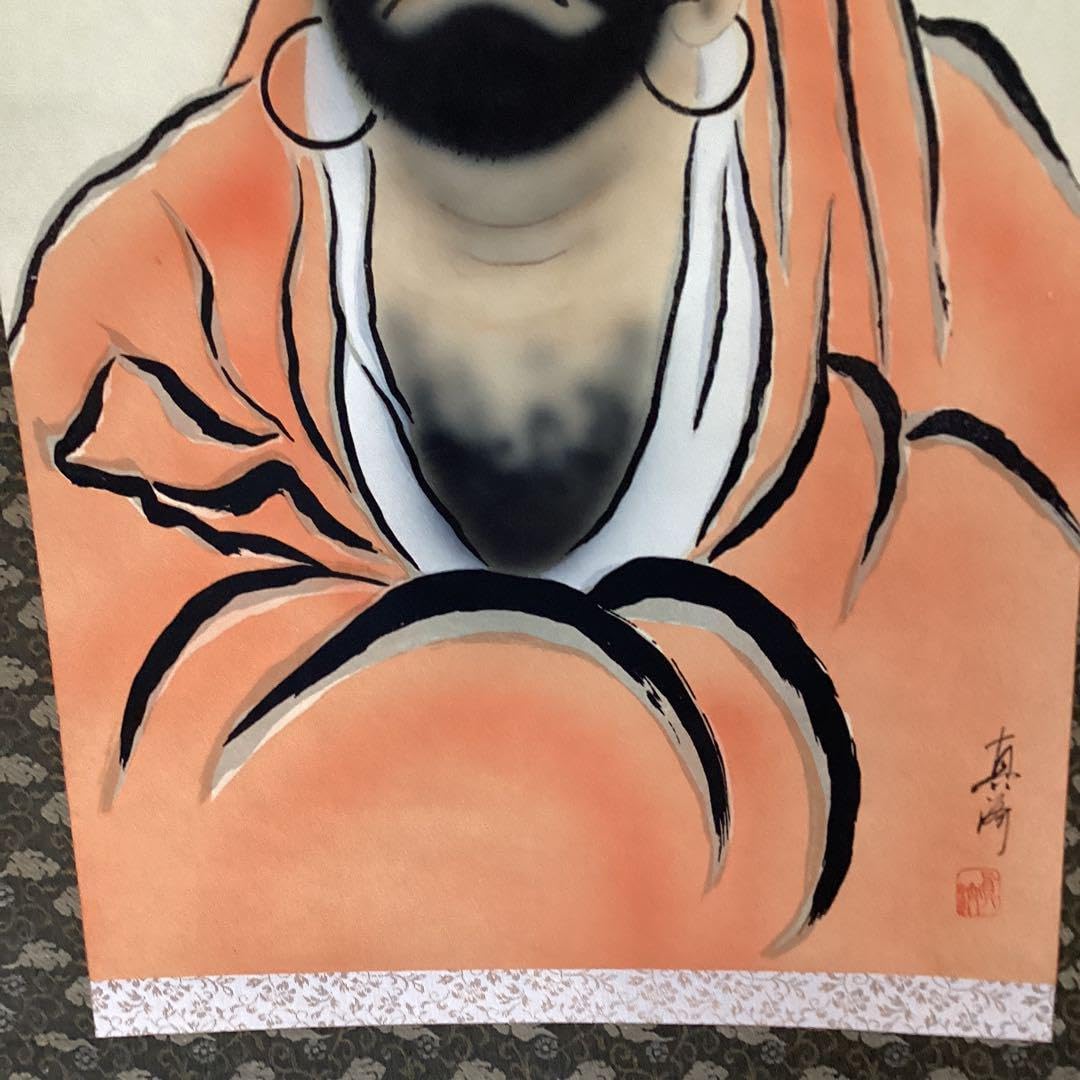 Amazon.co.jp: 赤達磨 絹本彩色画 赤達磨図 一喝賛 掛軸一幅 517 た