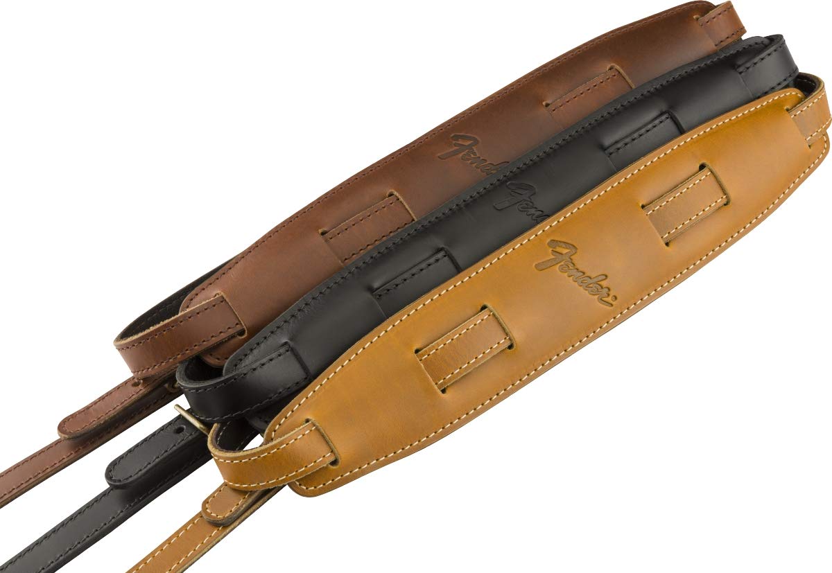 Amazon | Fender USA製レザーストラップ Mustang™ Saddle Strap, Black