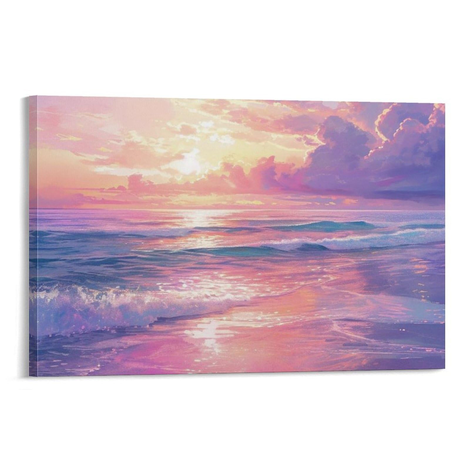 Amazon.co.jp: 絵画 ピンクとブルーの海景水彩画インテリア 絵画 魅力