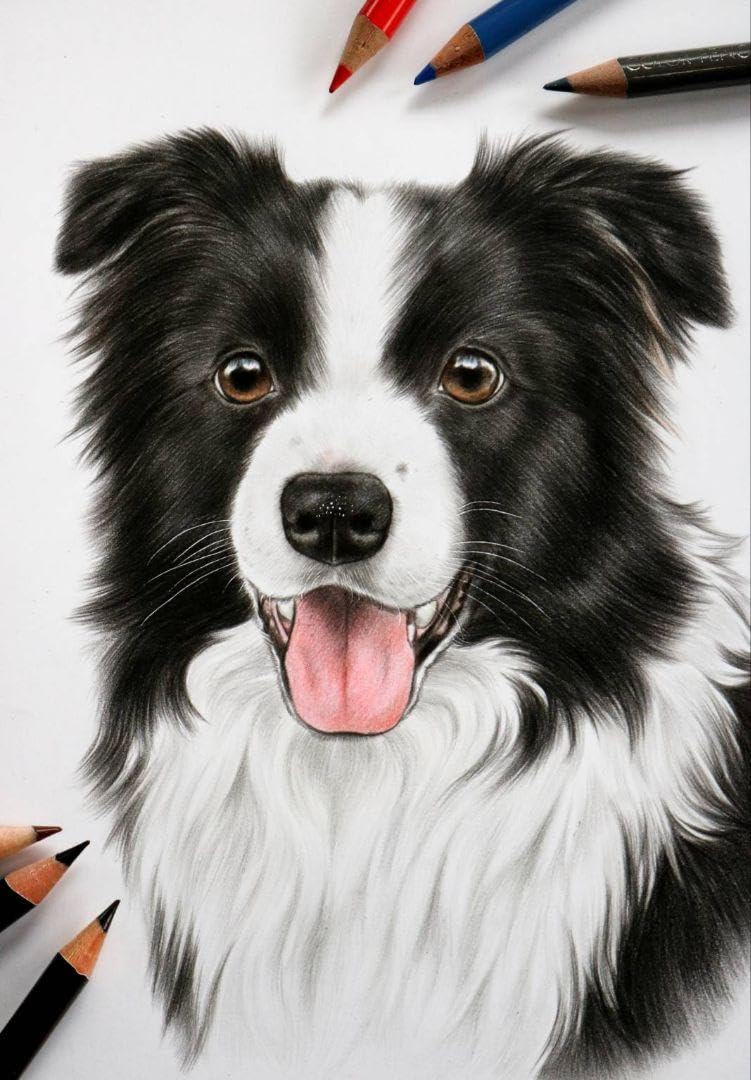 Amazon.co.jp: 犬の絵 ボーダーコリー 色鉛筆画 原画 : 文房具