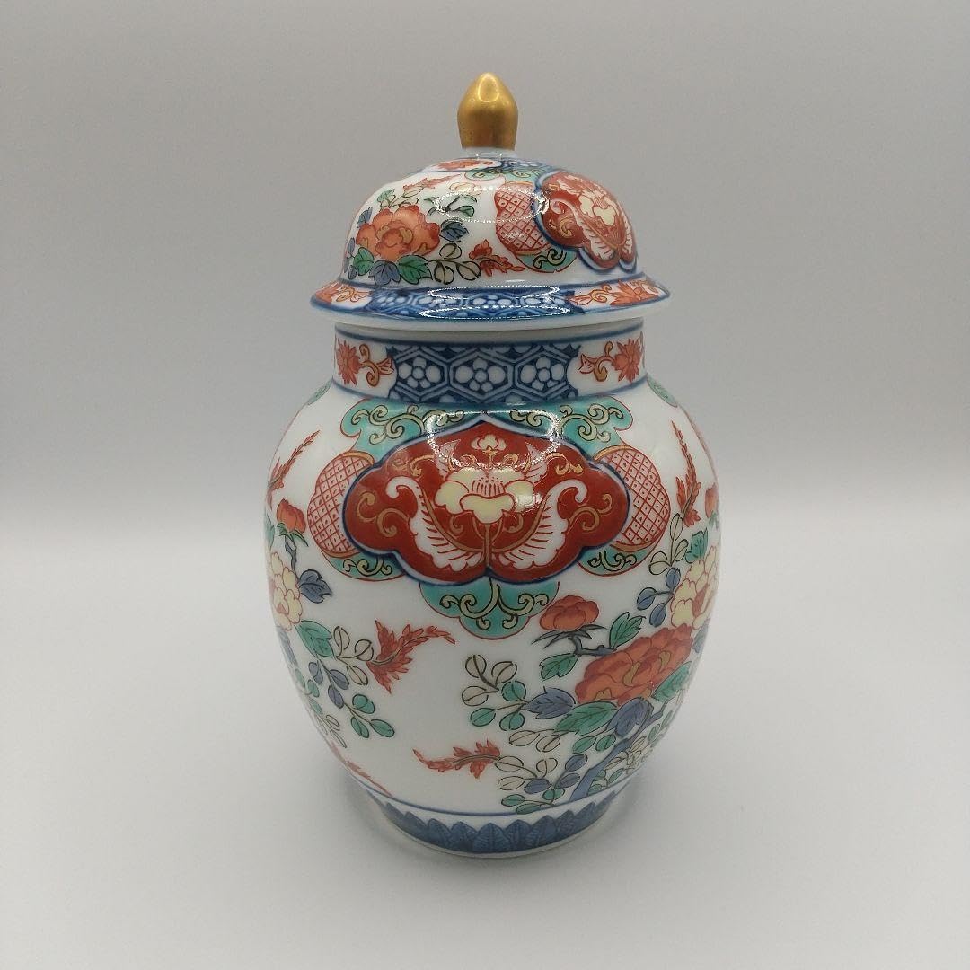 2934 有田焼 角福 沈香壺 六角飾壺 金彩染錦 間取花絵 2934 有田焼 角