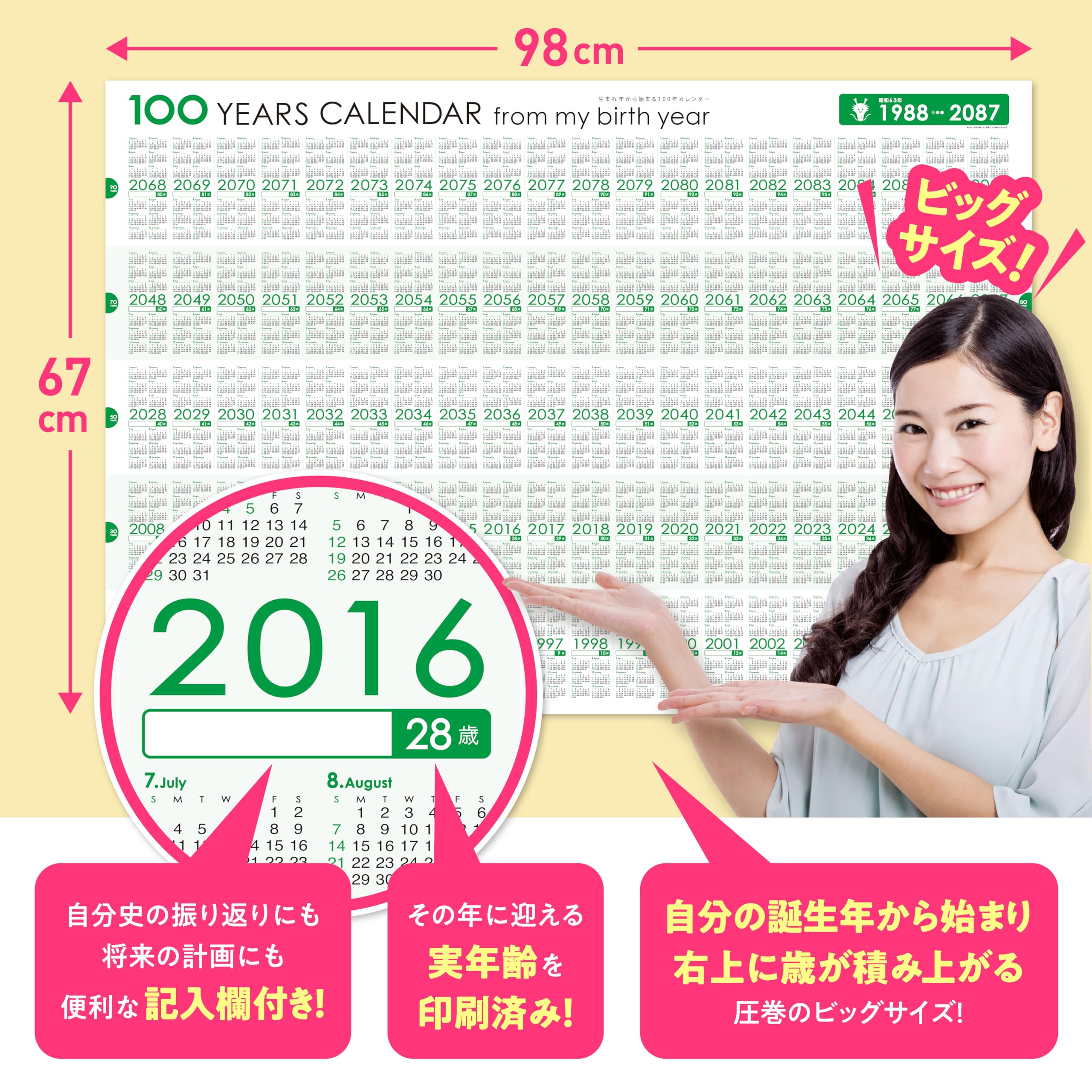 Amazon | 生まれ年から始まる100年カレンダーシリーズ 1988年生まれ用