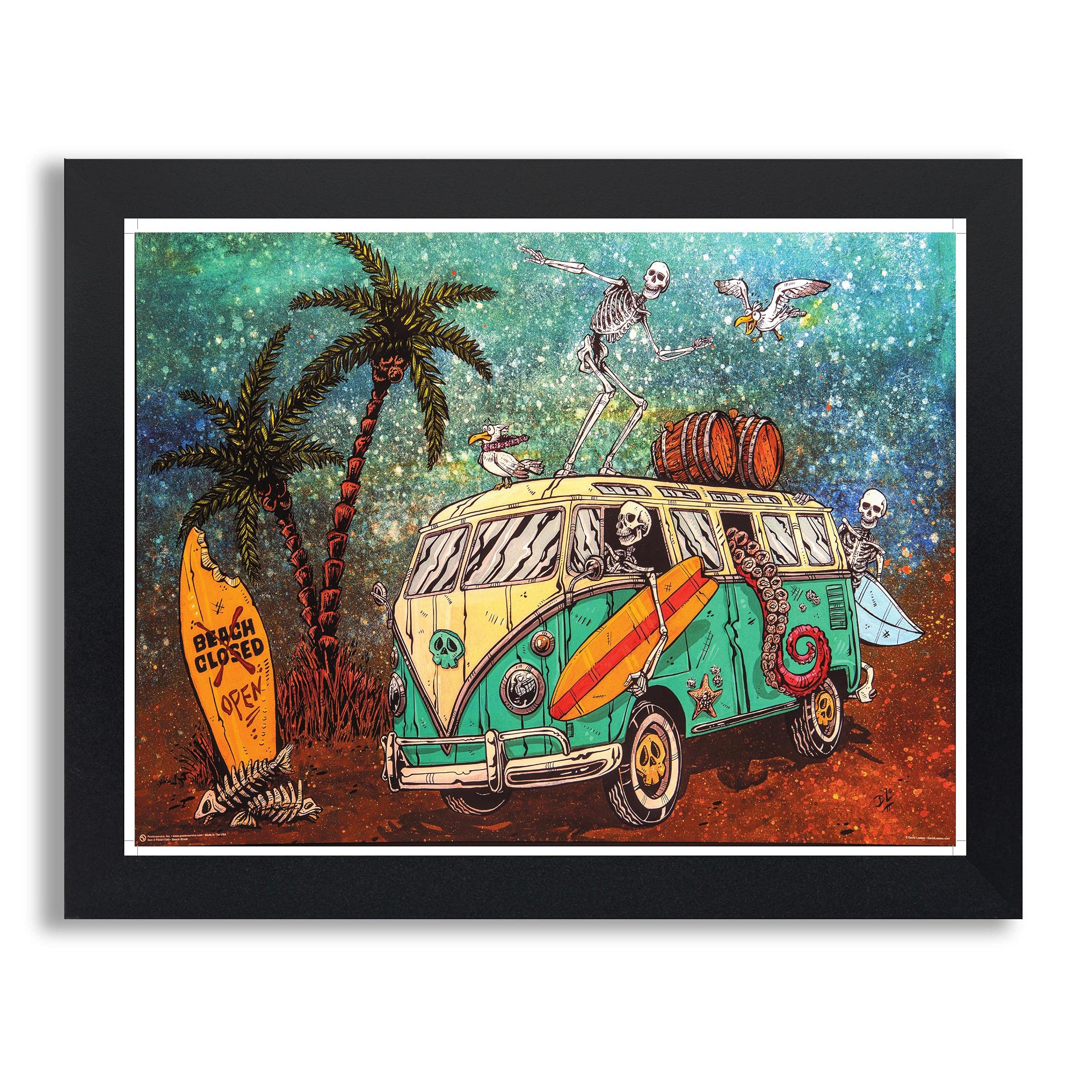 Amazon.com: VW Volkswagon Skeleton Surf Bus Wall Art Decor Framed