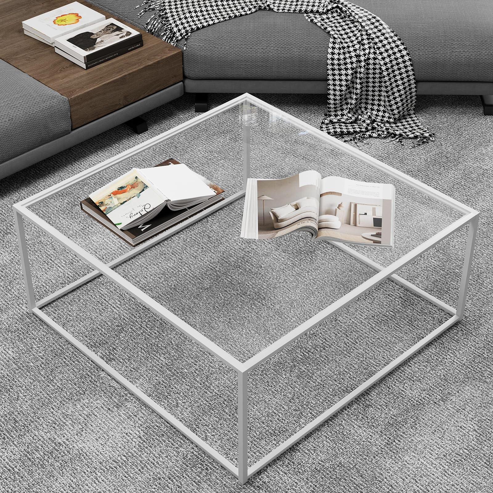 Amazon.com: ​​​​​​​​​​​​Glass Coffee Table Square Coffee Table for