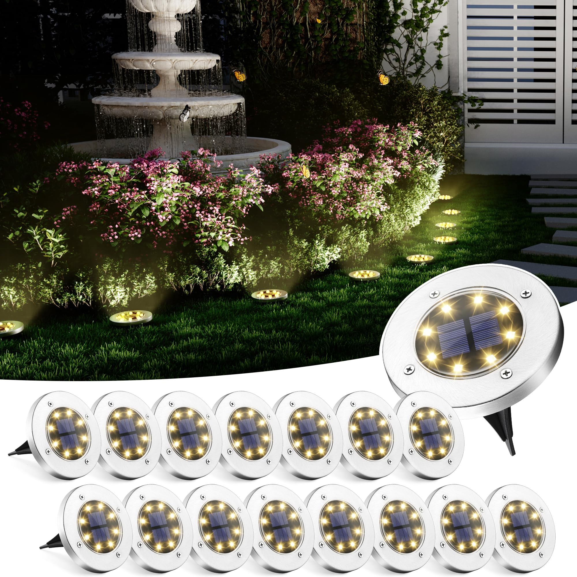 SOLPEX Solar Ground Lights, 16 Pack Solar Lights Outdoor