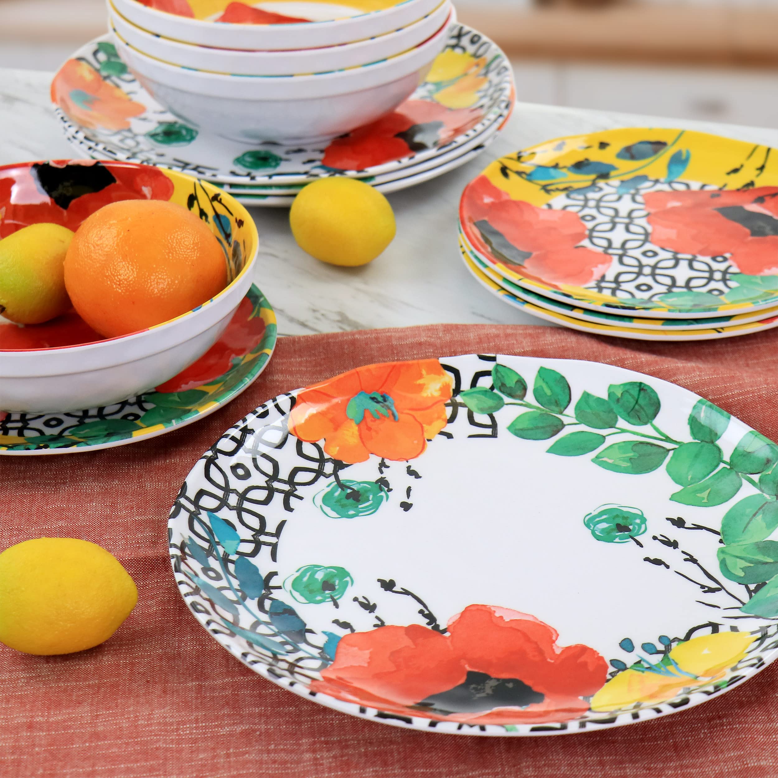 Amazon.com | Elama Grace 12 Piece Melamine Dinnerware Set, Multi