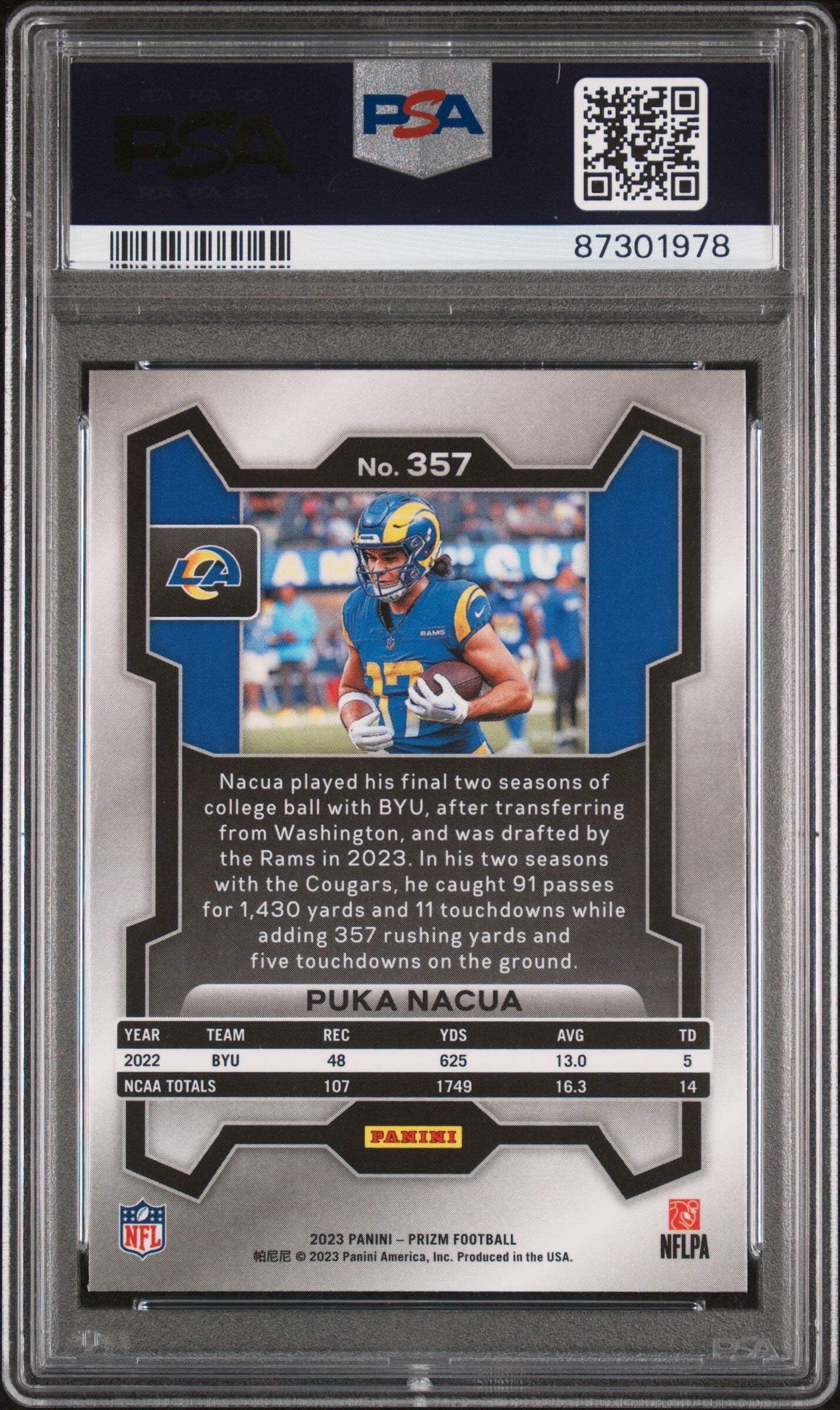 Amazon.com: Graded 2023 Panini Prizm Puka Nacua #357 Rookie RC