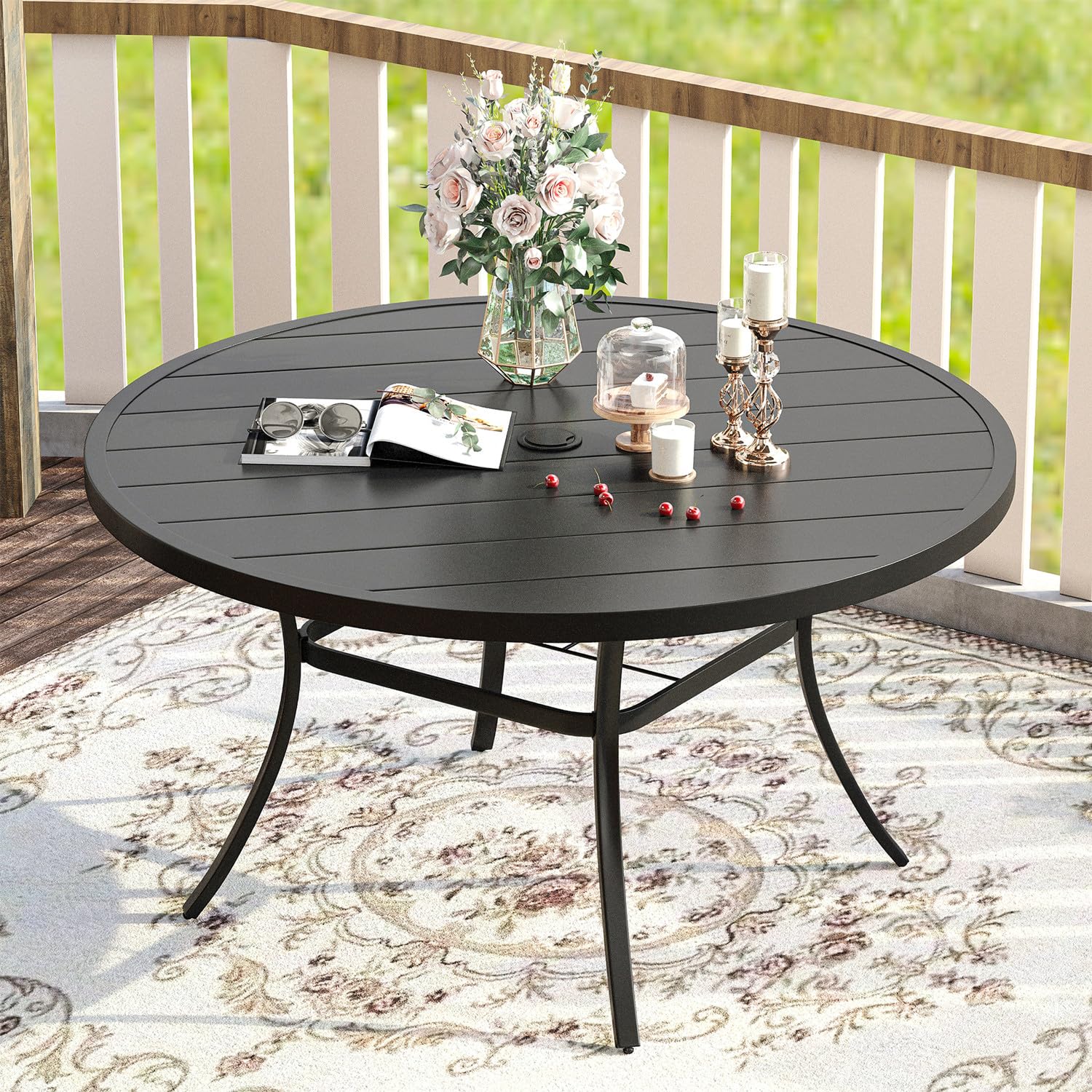 Amazon.com : VICLLAX Metal Patio Round Table with Umbrella Hole