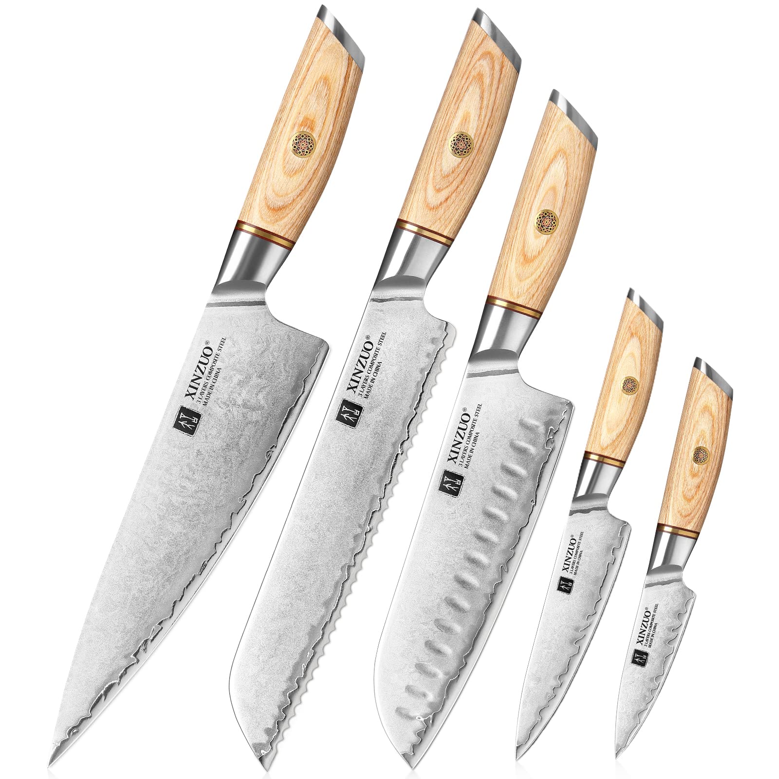 Amazon | XINZUO複合鋼5Pcsキッチンナイフセット、3層クラッド鋼シェフ