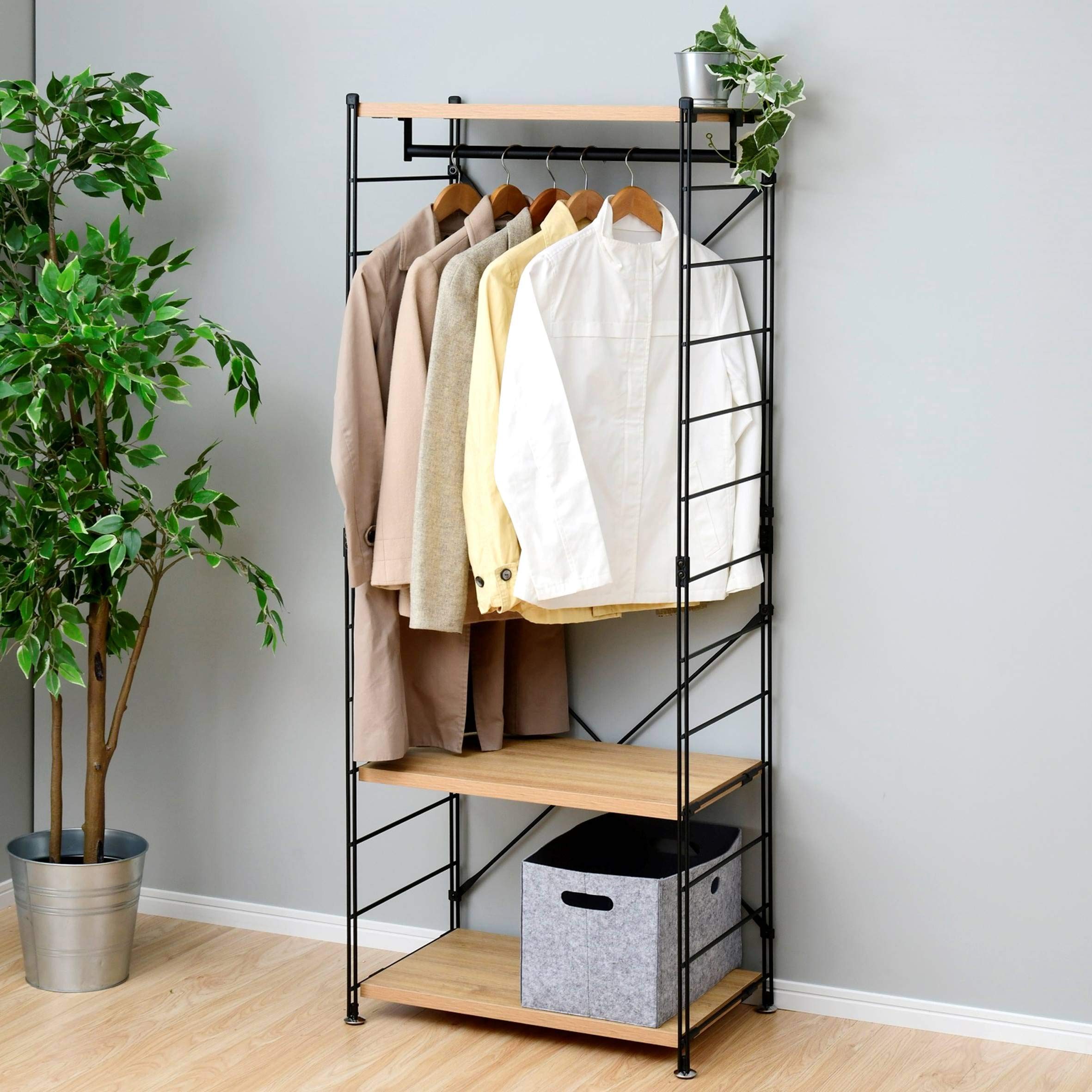 Amazon｜山善(YAMAZEN) ハンガーラック 木製 全体耐荷重100kg ハンガー
