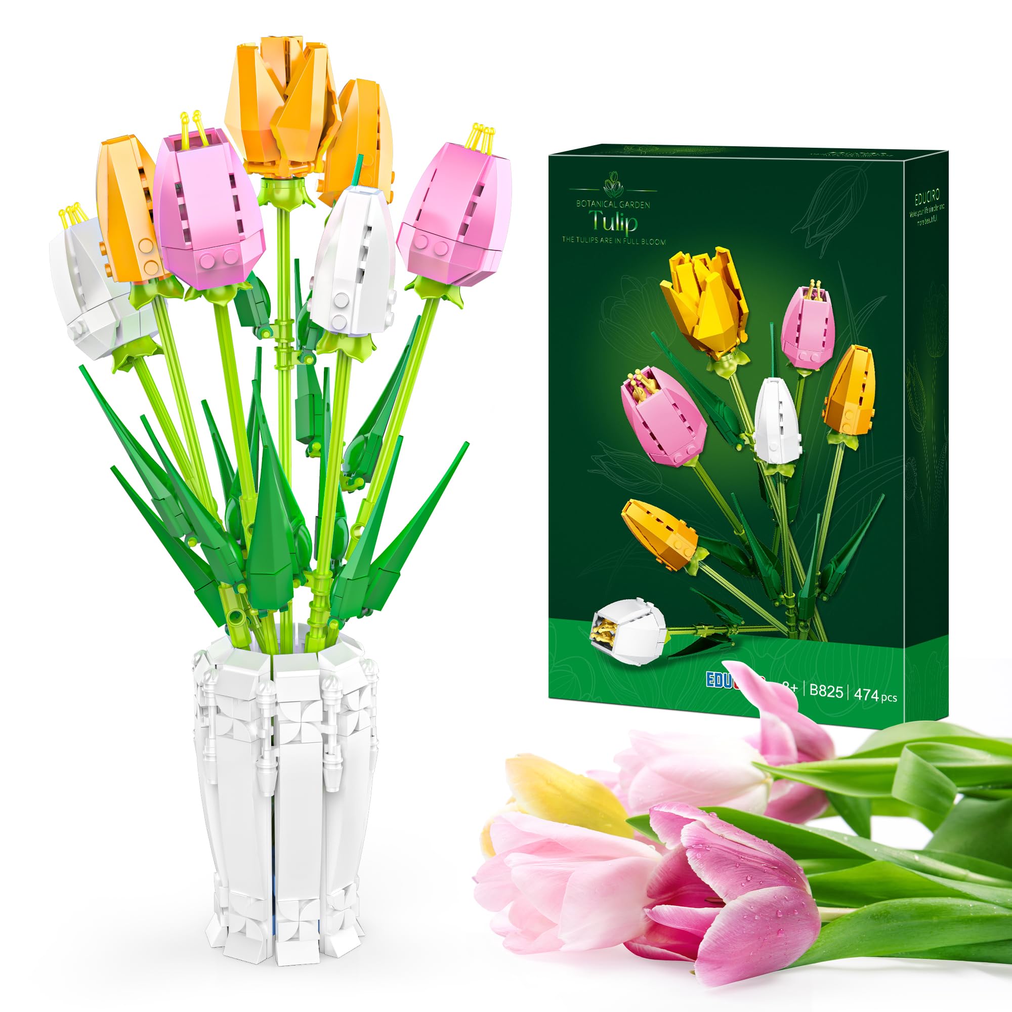 Amazon.co.jp: チューリップの花の花束の建物セット、花瓶と大人のため