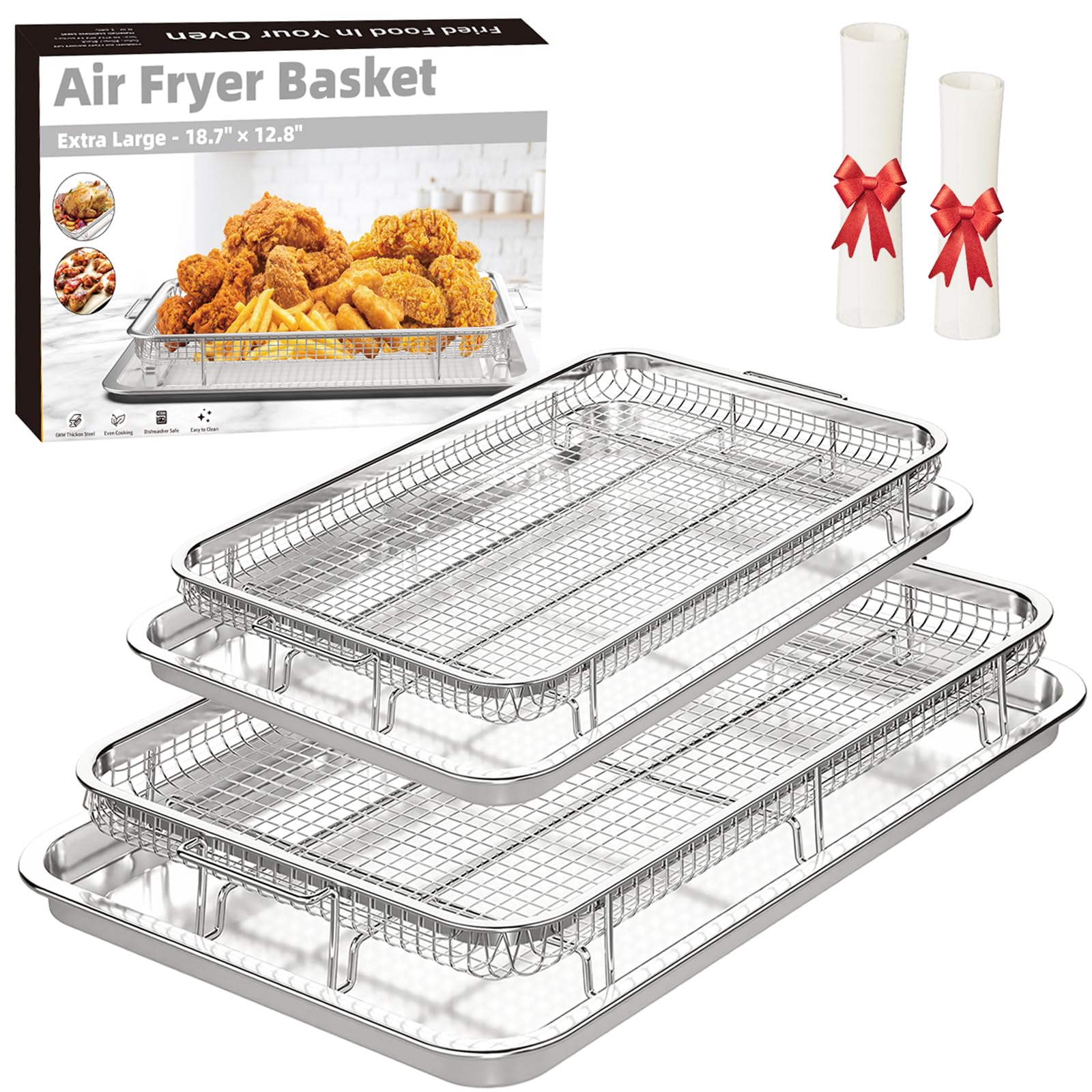 Amazon.com: Air Fryer Basket for Oven, 2 Set Air Fryer Pan and