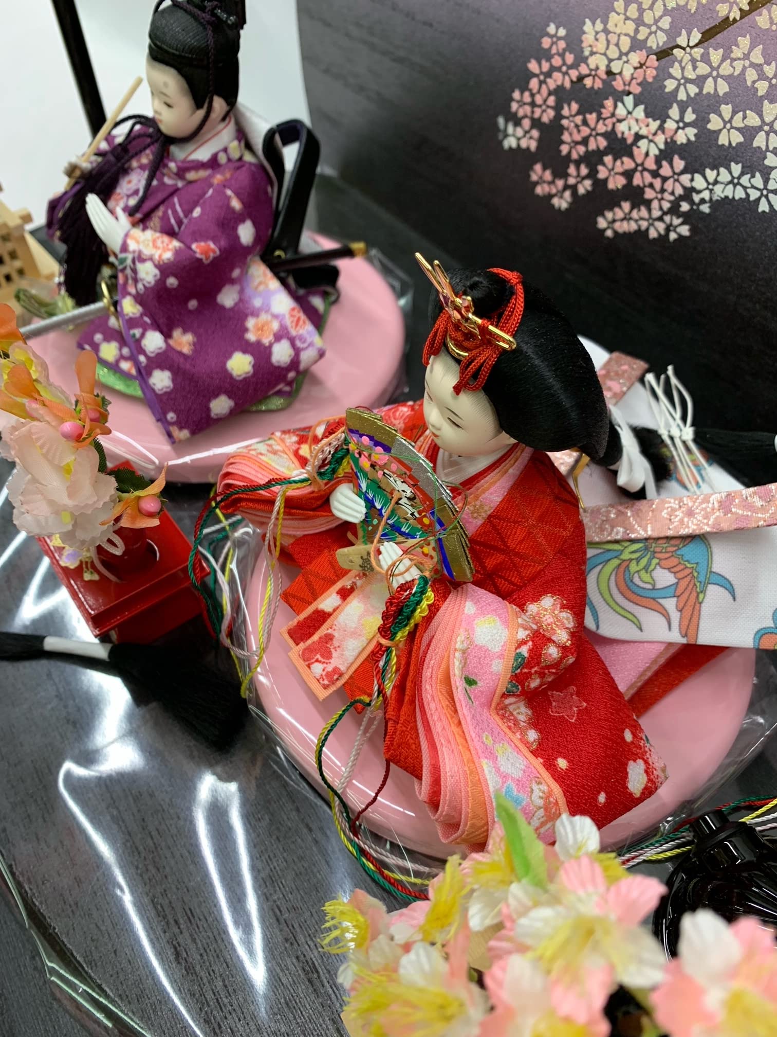 Amazon | 雛人形 桐二段飾 豆親王五人飾 三人官女セット 黒色 ブラック