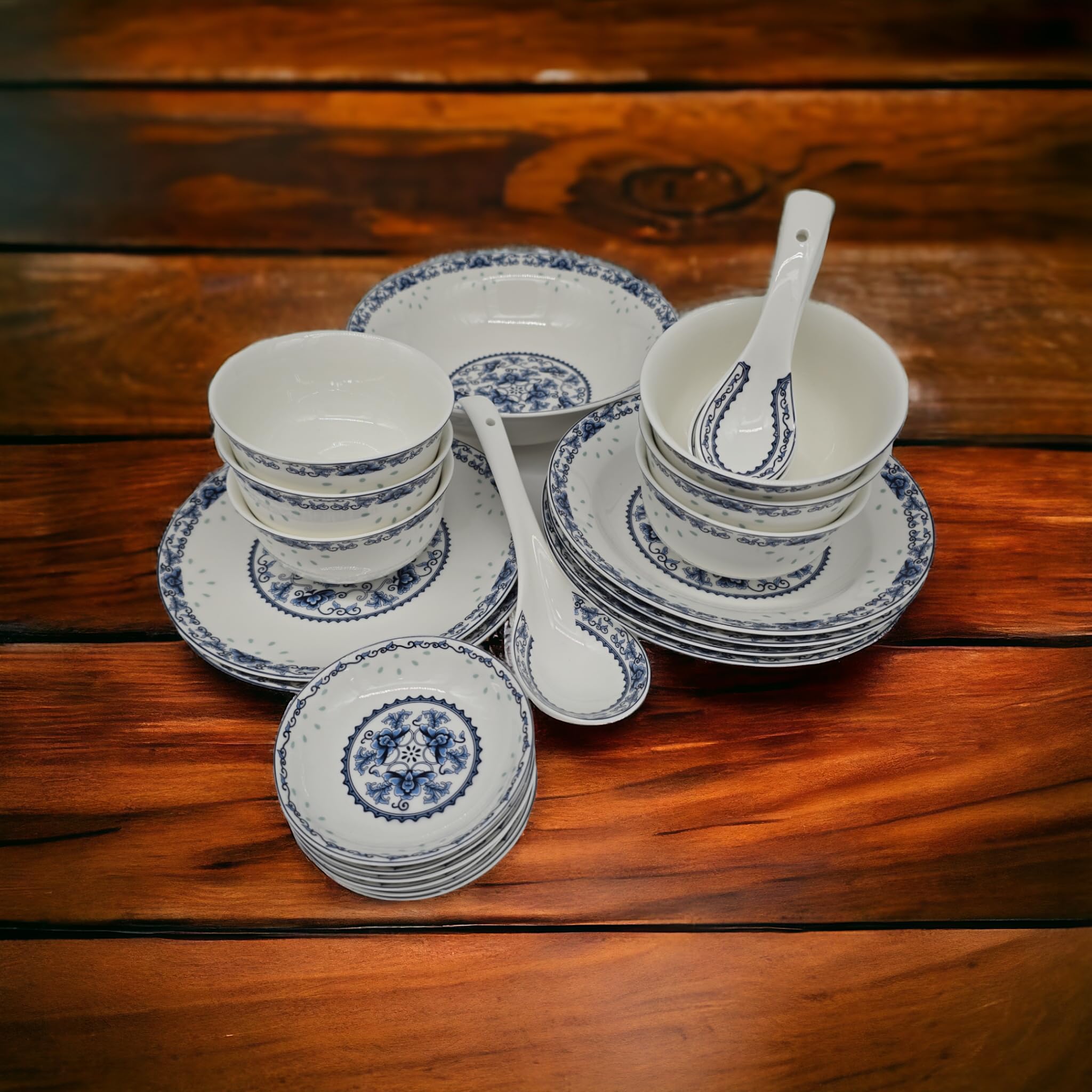 Amazon.com: 28-piece Bone China Blue and White Dinnerware Set