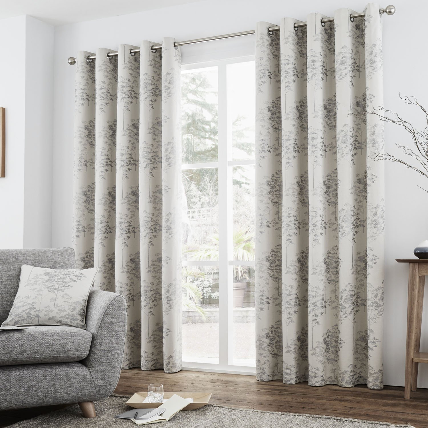 Amazon｜Elmwood Trees 総裏地付きハトメ付きトップカーテン シルバー