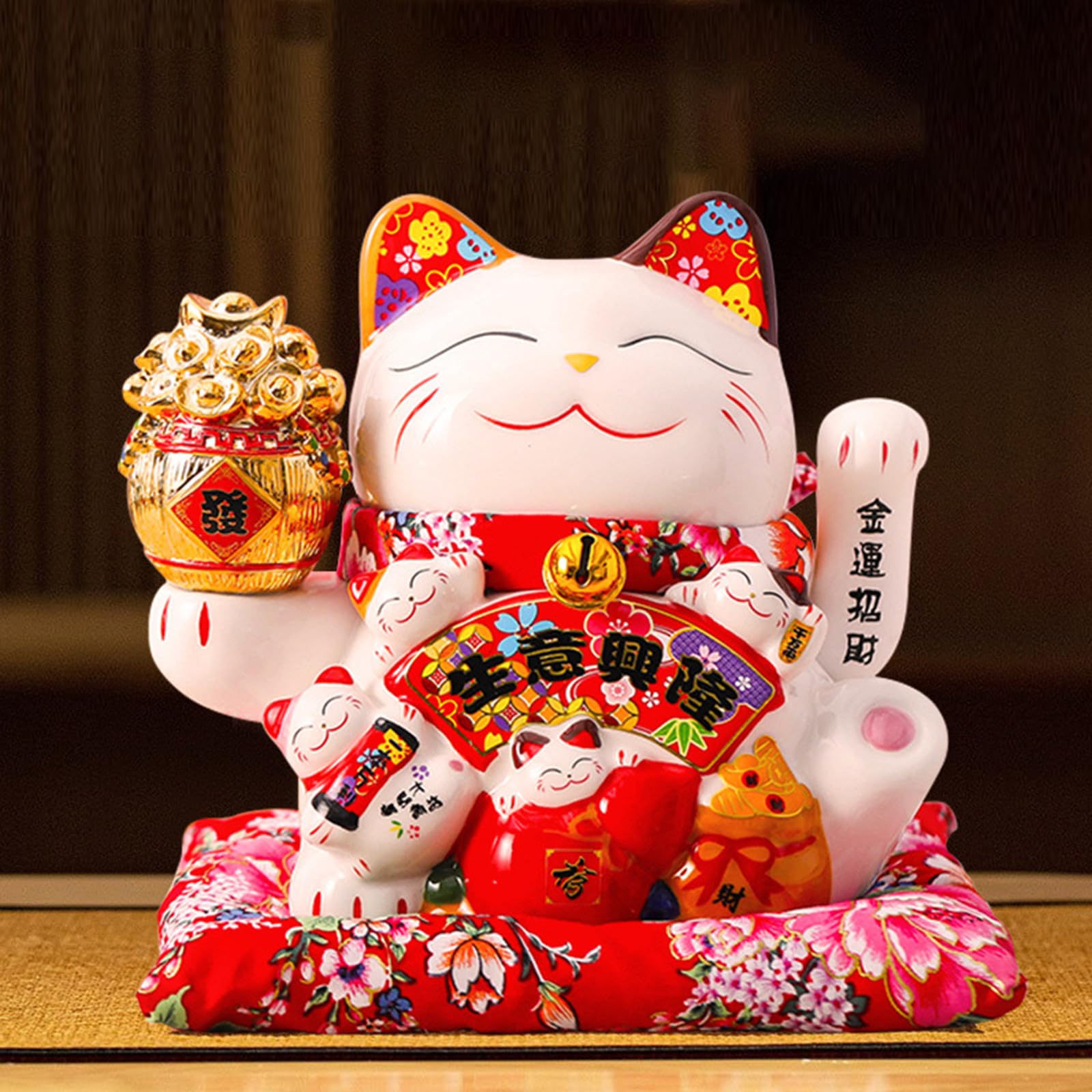 Amazon.co.jp: 招き猫 置物 開運 手を振る招き猫 招福 金運祈願 運気