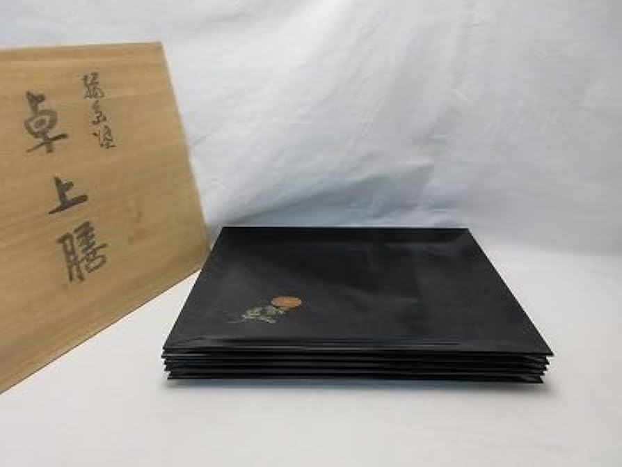 Amazon.co.jp: 604736 懐石道具 輪島塗 木製黒真塗 卓上膳 5客揃 絵