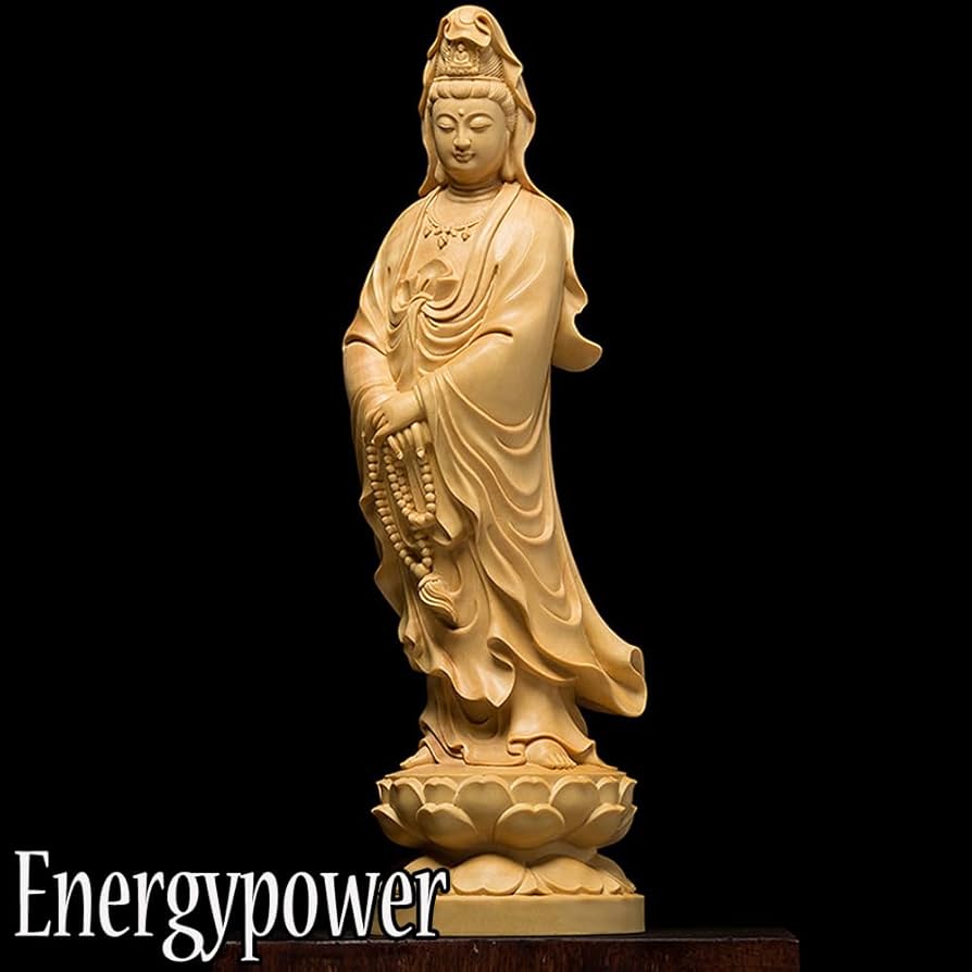 Amazon｜観音菩薩立像 天然ツゲ木彫り 木製仏像 柘植 彫刻観音像