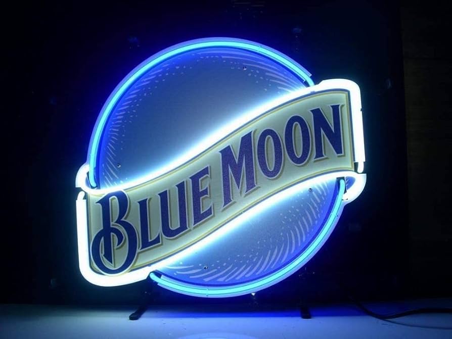 Real Glass Neon SignBlue Moon Metal Frame 42X32CM decoration Light
