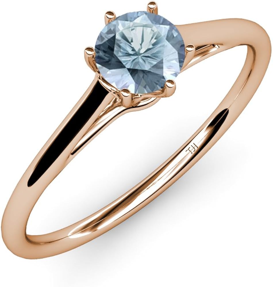 Amazon.co.jp: アクアマリン6つプロングソリティアリング0.95 CT 14 K