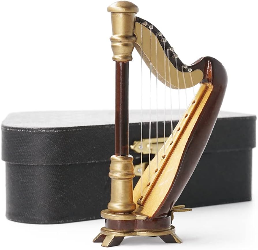 Amazon | 1/12 ミニチュア 楽器 ハープ 木製竪琴 ハードケース付き