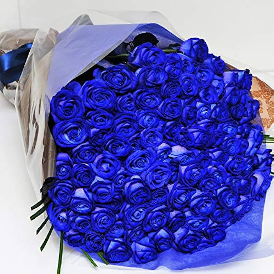 Amazon.co.jp: 花 プロポーズ 青いバラ100本の花束 ブルーローズ 生花